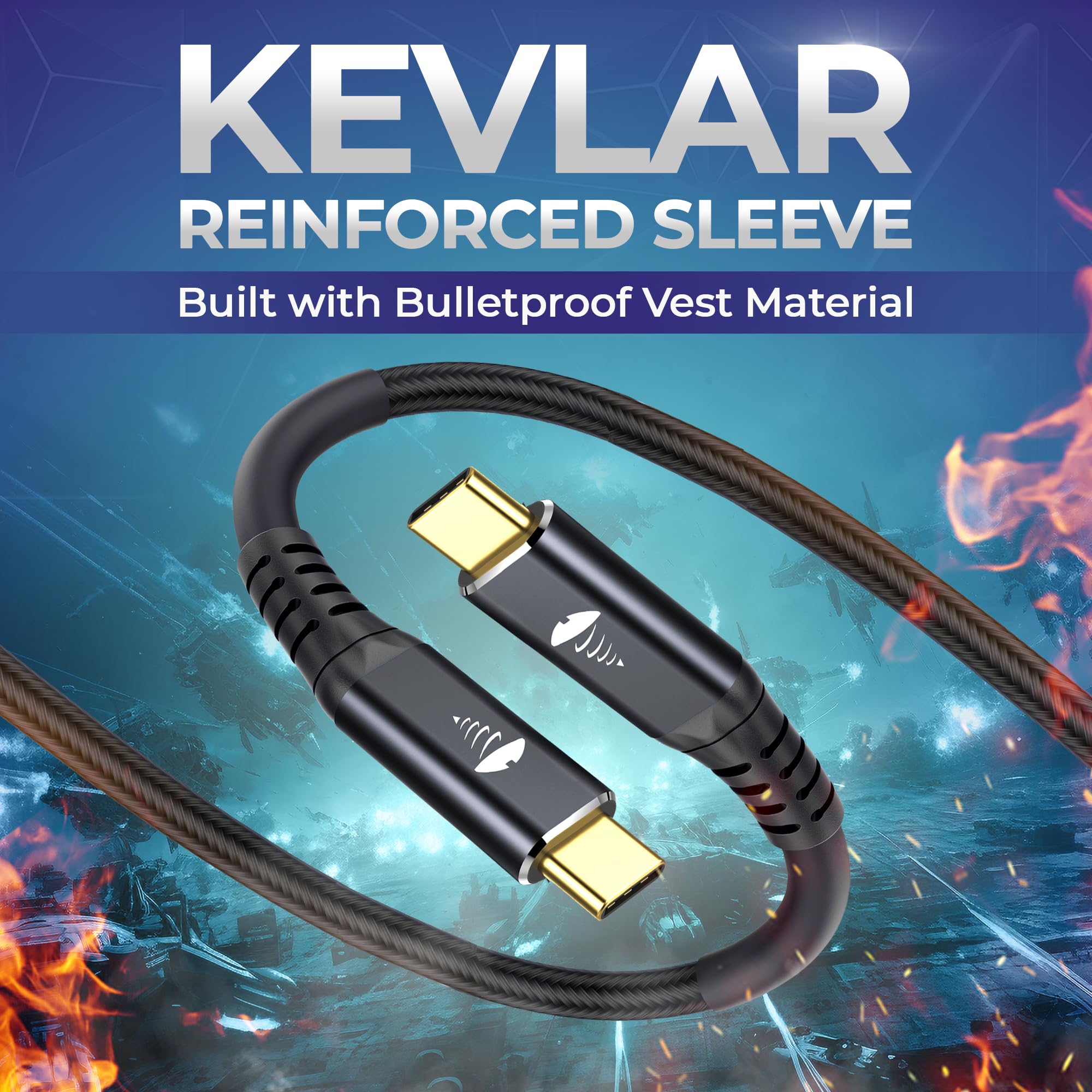 Cable USB C de carga rápida - Cargador Kevlar 4.0 Gen3 tipo C de 3.3 pies - Cargador de teléfono de 1 cable para todos los dispositivos USBC - Cable de alta velocidad, compatible con Samsung Galaxy
