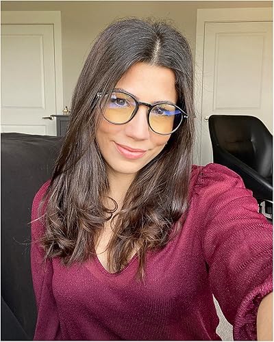 Miniatura 2 de HJSTES Lentes de luz azul vintage para mujeres y hombres, redondos, con bloqueo de luz azul, lentes gruesos TR90 con marco