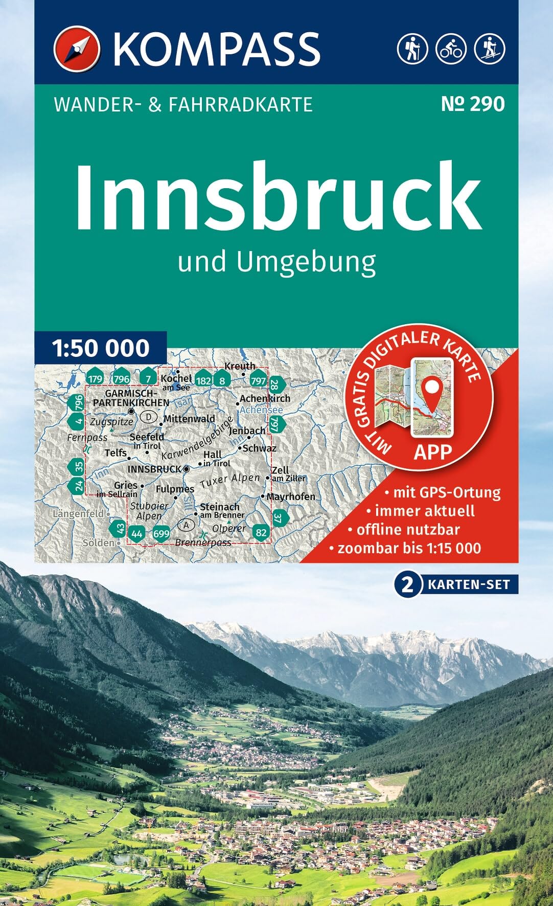 KOMPASS Wanderkarten-Set 290 Innsbruck und Umgebung (2 Karten) 1:50.000: inklusive Karte zur offline Verwendung in der KOMPASS-App. Fahrradfahren. Skitouren