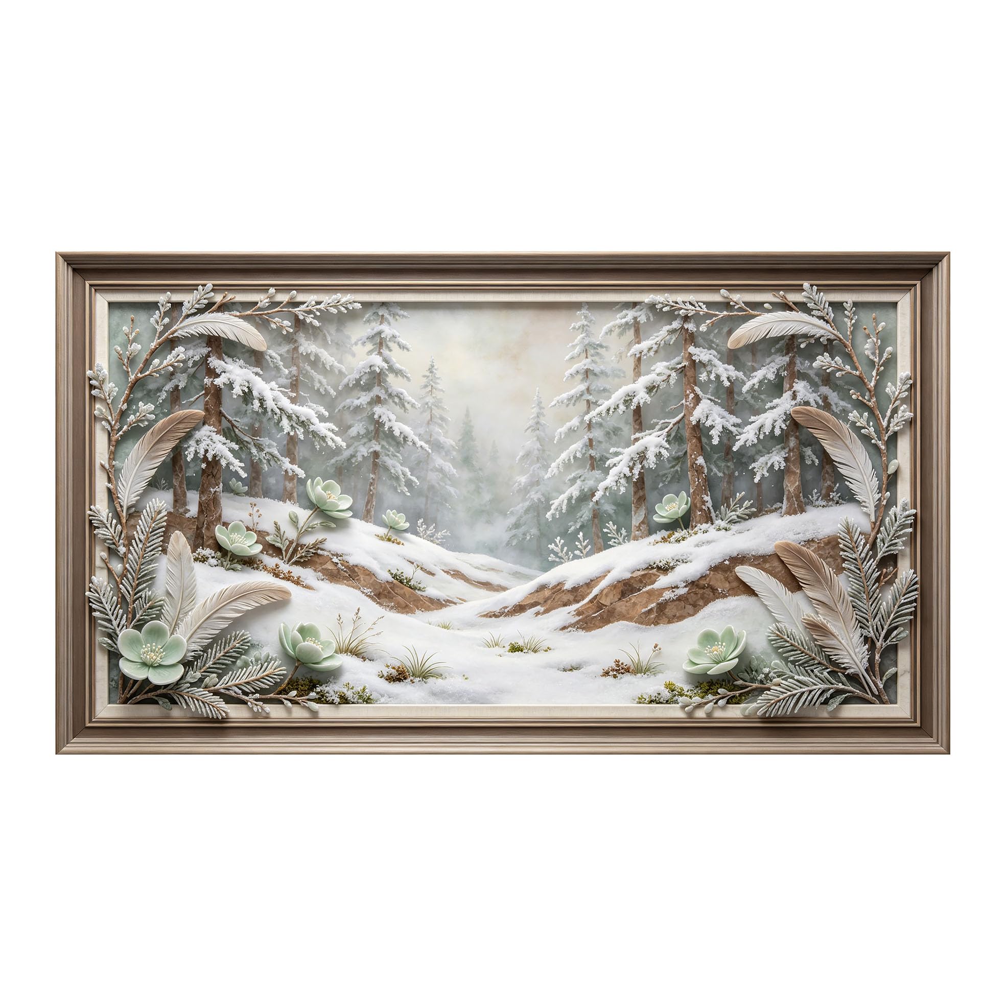 Yzpallescene 3D 3D Framed Wall Art 50cm×90cm Snowy Forest Landscape Nordic Style Large Size SelfAdhesive Removable Wall Decor Prints Artwork for Living Room Bedroom Office