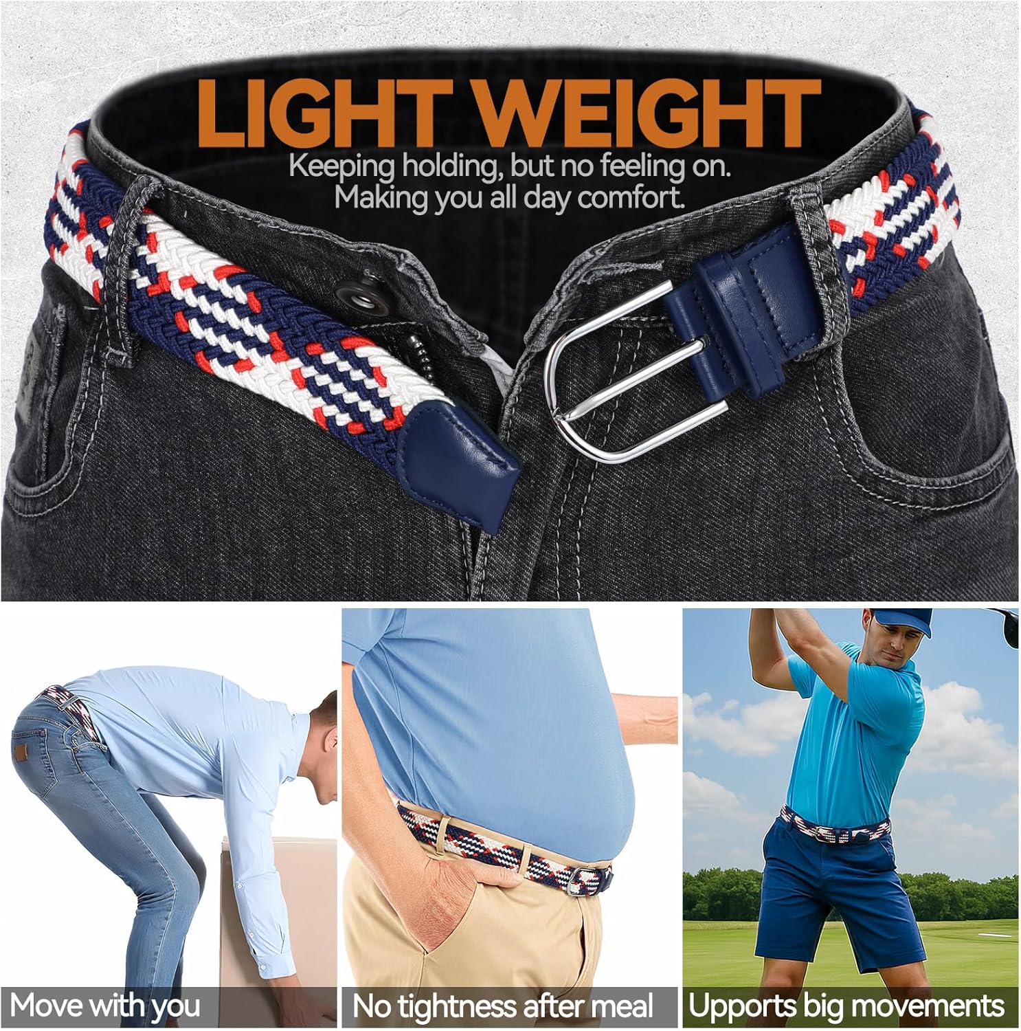 XZQTIVE Braided Belt Stretch Belt for Men and Women Multicolored Woven Golf Belt Elastic Jean Belts - Image 5