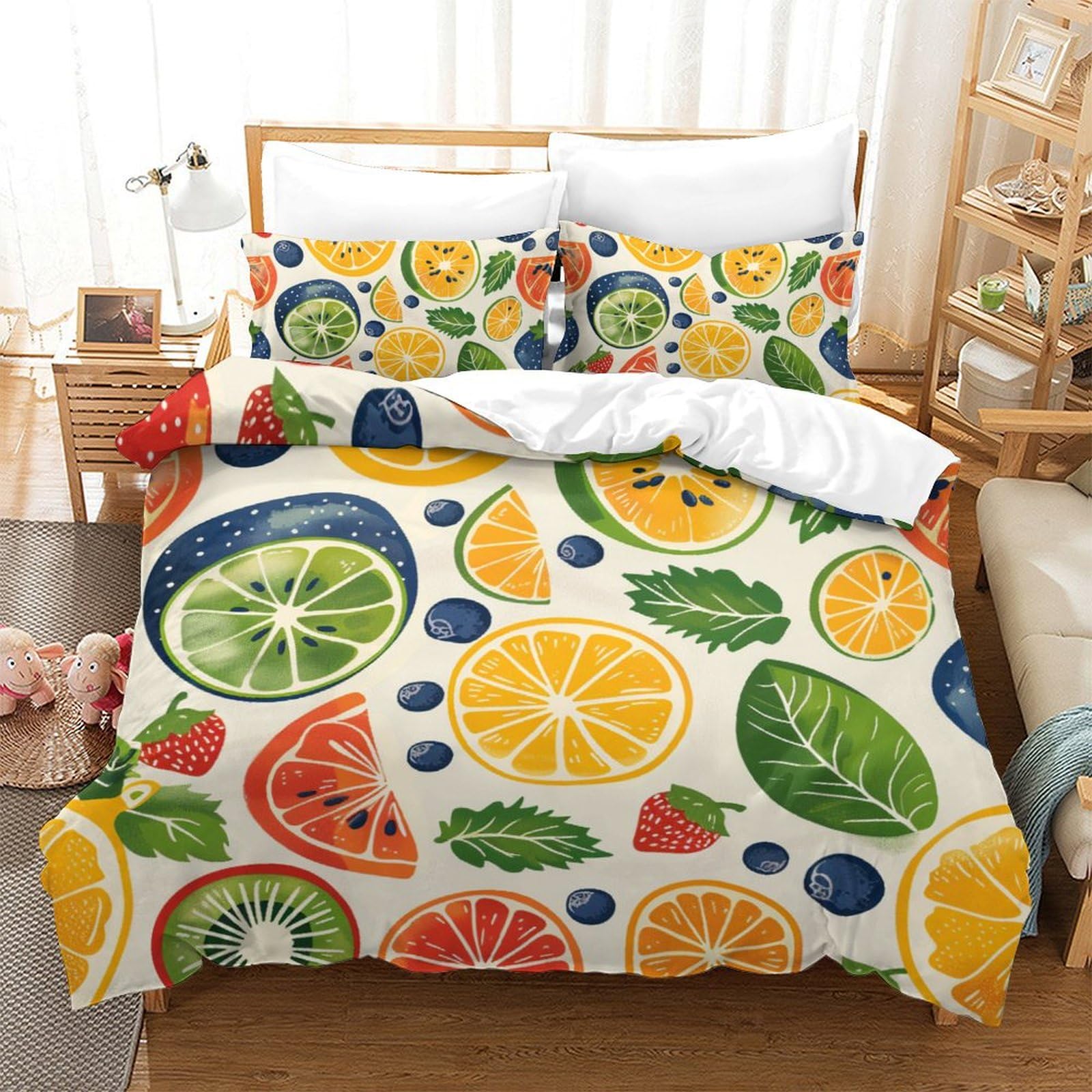 Parure de lit housse de 3D imprimé fruits en microfibre literie douce pour garçon fille ado