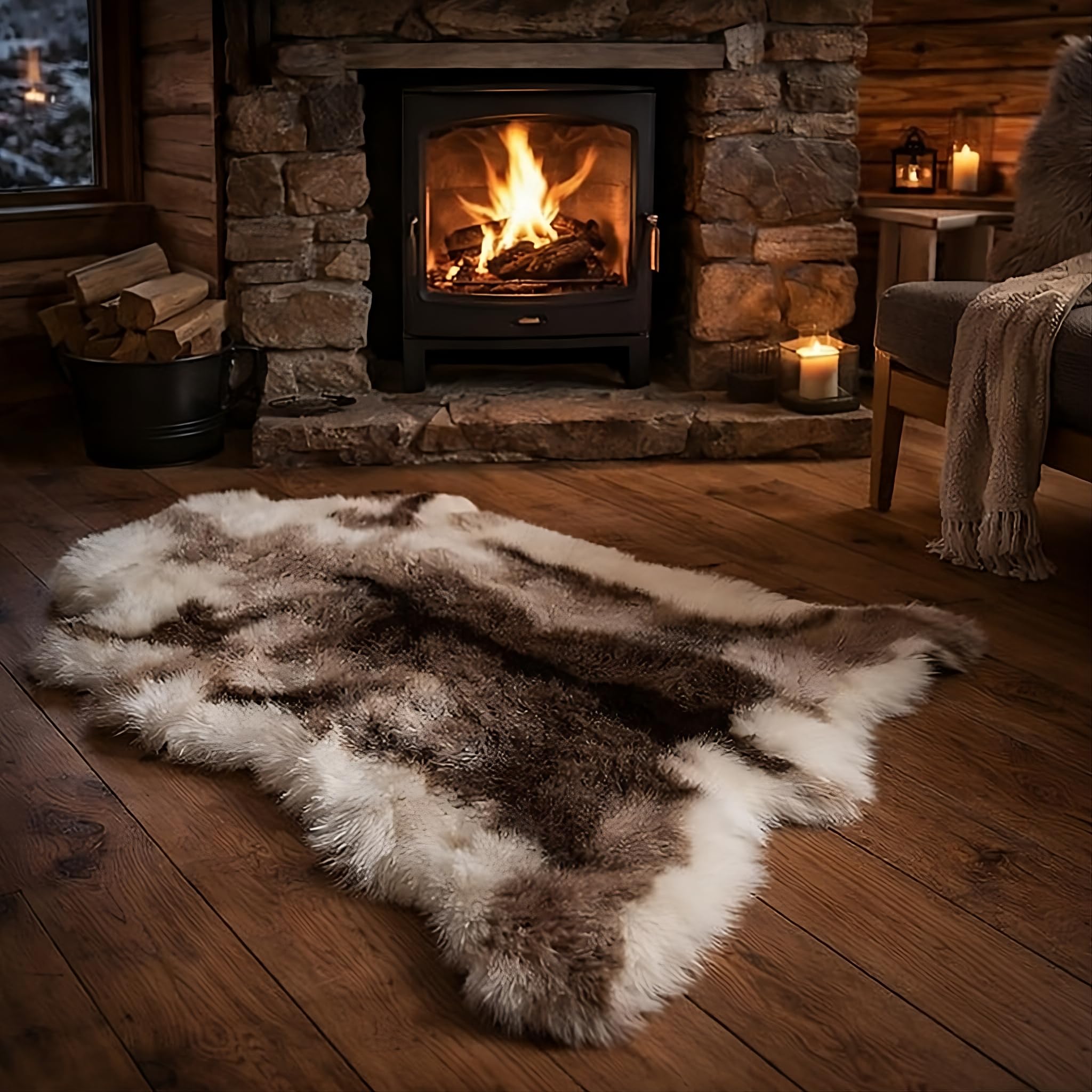 John Aird Luxury Faux Reindeer Hide Rug – Soft Fur Effect Scandinavian Style Floor Rug for Living Room, Bedroom & Cabin Décor (90cm x 115cm)