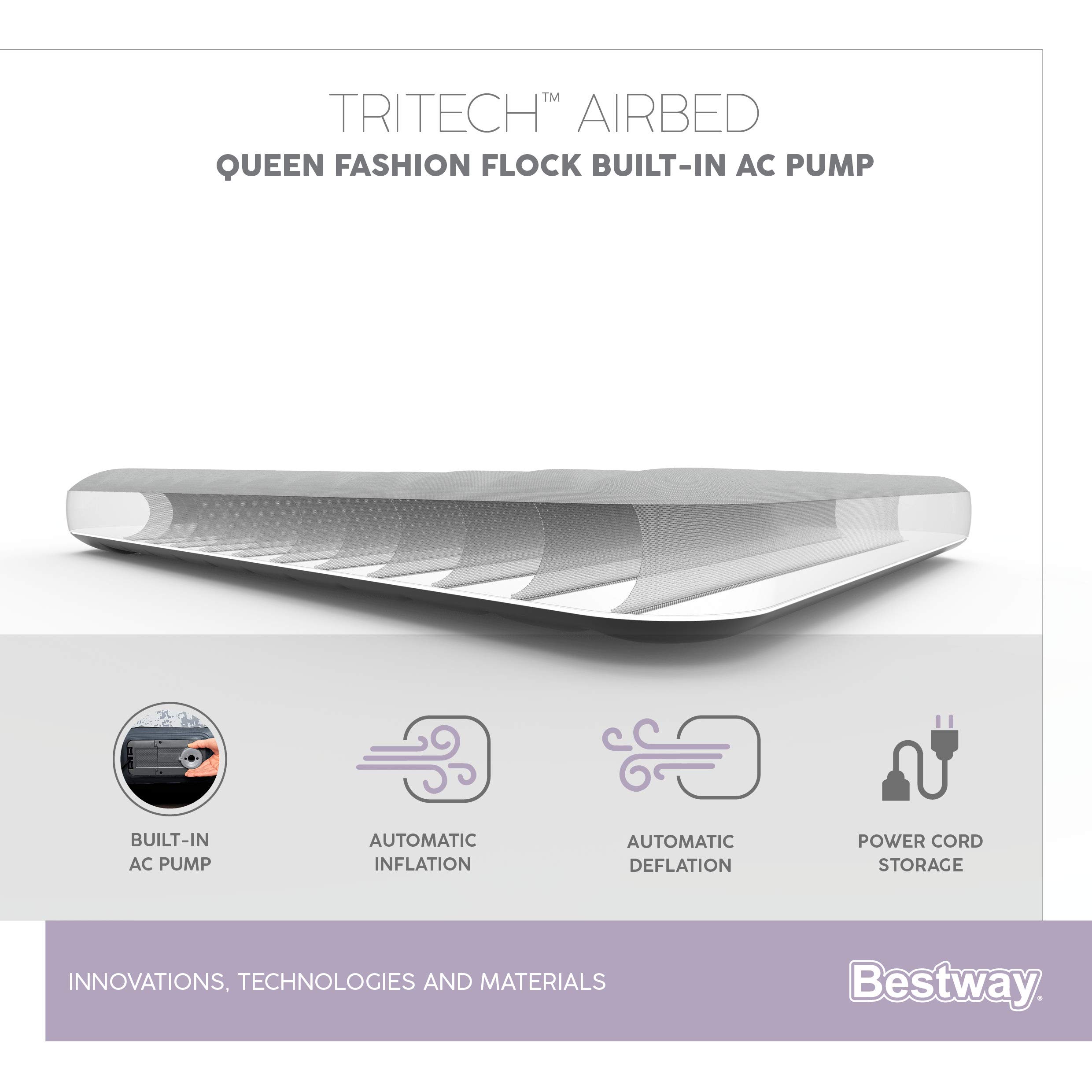 Bestway 67836 Materasso gonfiabile matrimoniale Fashion Flock Top da 2.03 m x 1.52 m x 12 m con pompa integrata