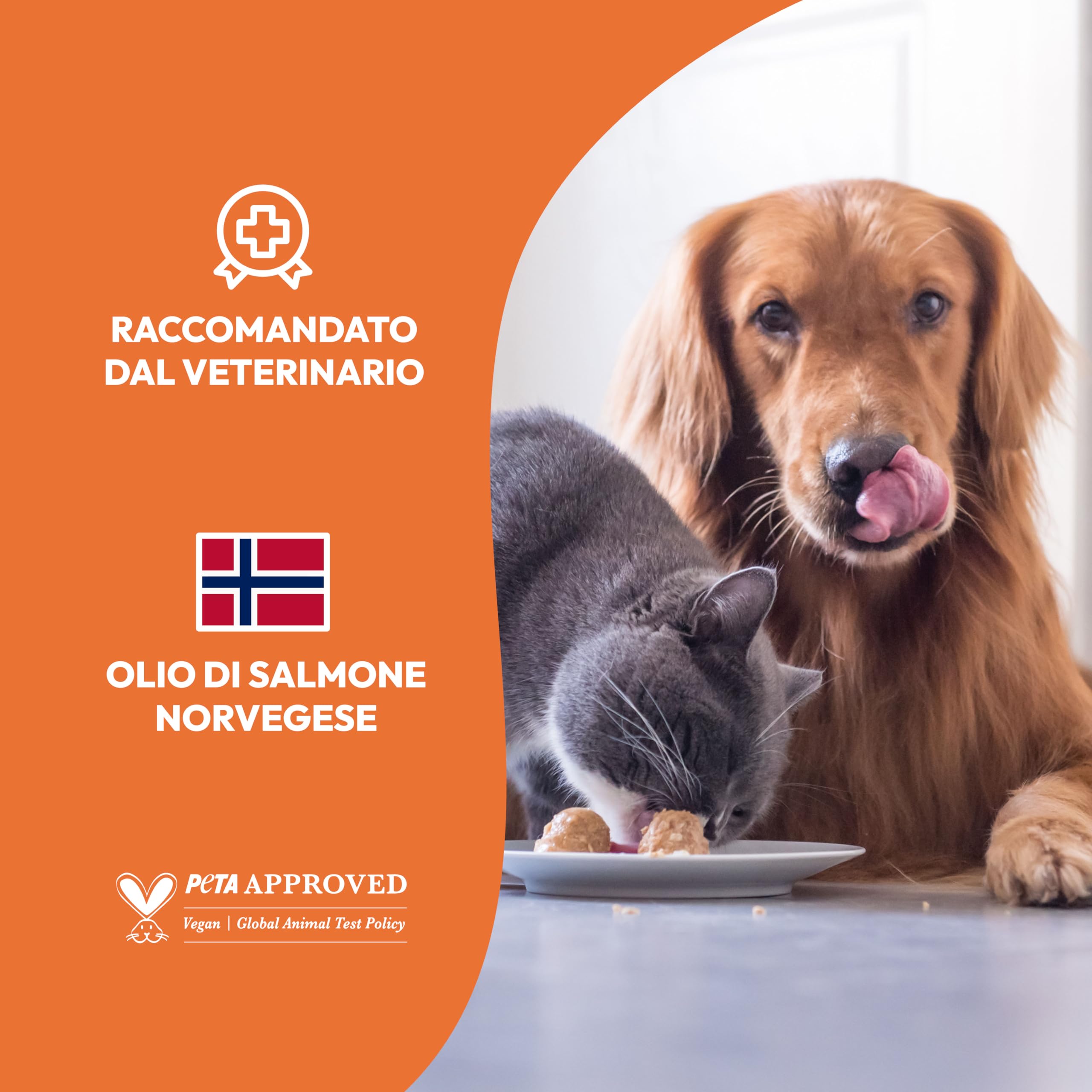 Petsly® Olio di Salmone per Cani e Gatti -1L- Norvegese 100% Selvatico - Ricco di Omega 3, 6, 9, Vitamina E - Pelo Lucente, Pelle Sana, Articolazioni Forti, Sistema Immunitario - Flacone a Pompa