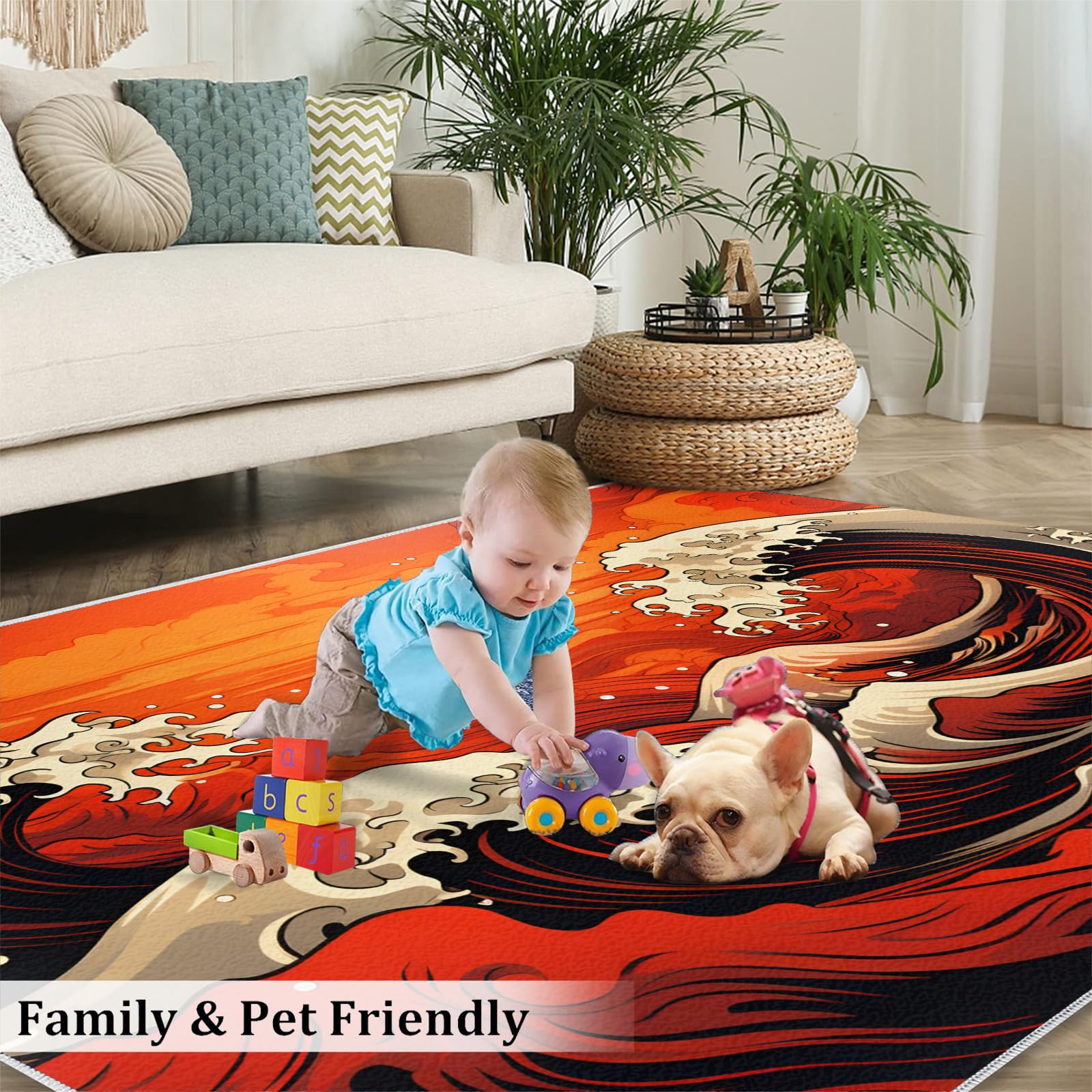 Amazon.com: Japanese Wave Carpet - 5x6 Rug, Red Great Wave Area