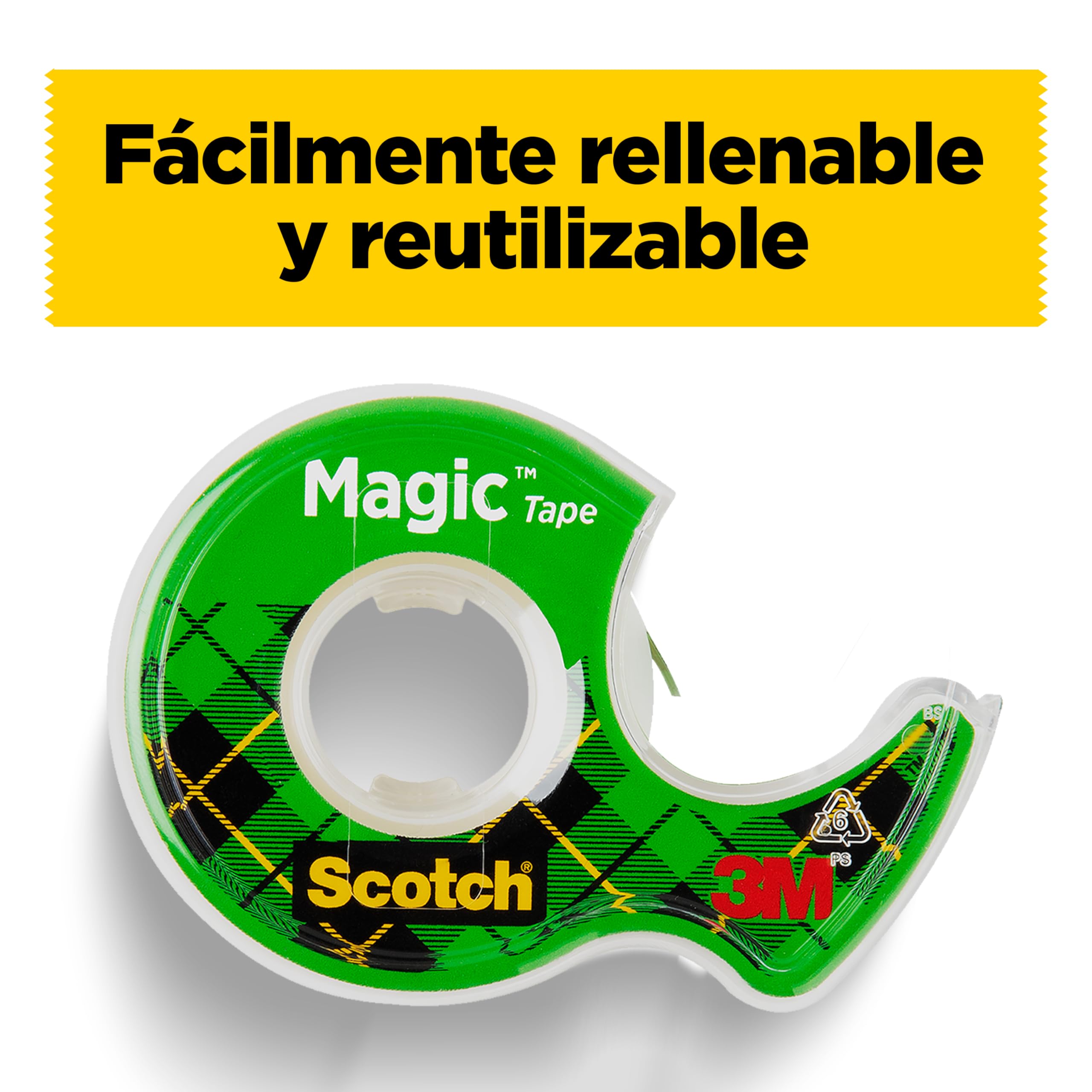 Scotch Nastro Adesivo Magic Trasparente con Dispenser, Confezione da 3 Pezzi, 7,5 mm x 3 mm