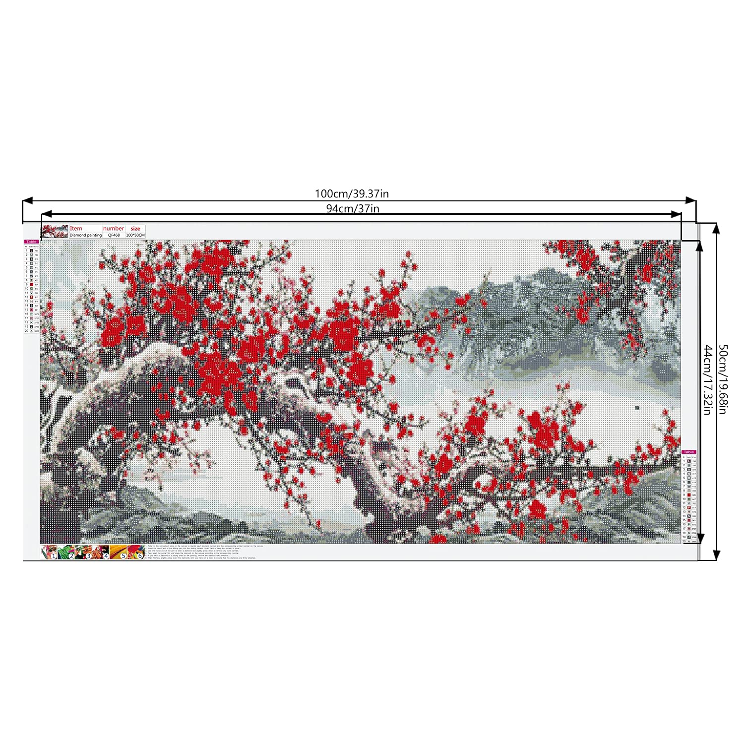 Diamond Painting Kit 5D Fiori Rossi - Tela 100x50 Cm, Mosaico Quadrato Fai Da Te, Adulti E Bambini