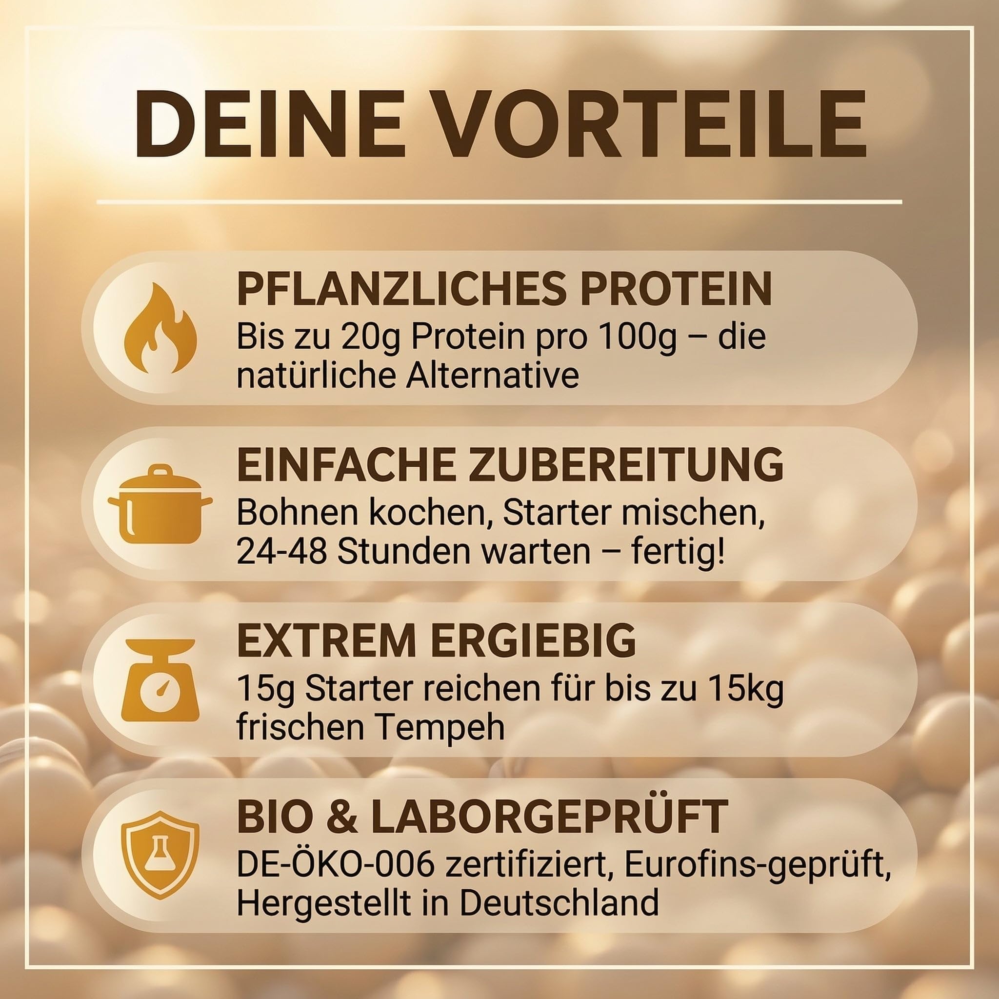 Coltura Starter BIO per Tempeh (Polvere di Tempeh) Rhizopus Oligosporus - fino a 75 KG di Tempeh fatto in casa! Preparazione di Tempeh fatto in casa (Starter per Tempeh 15g)