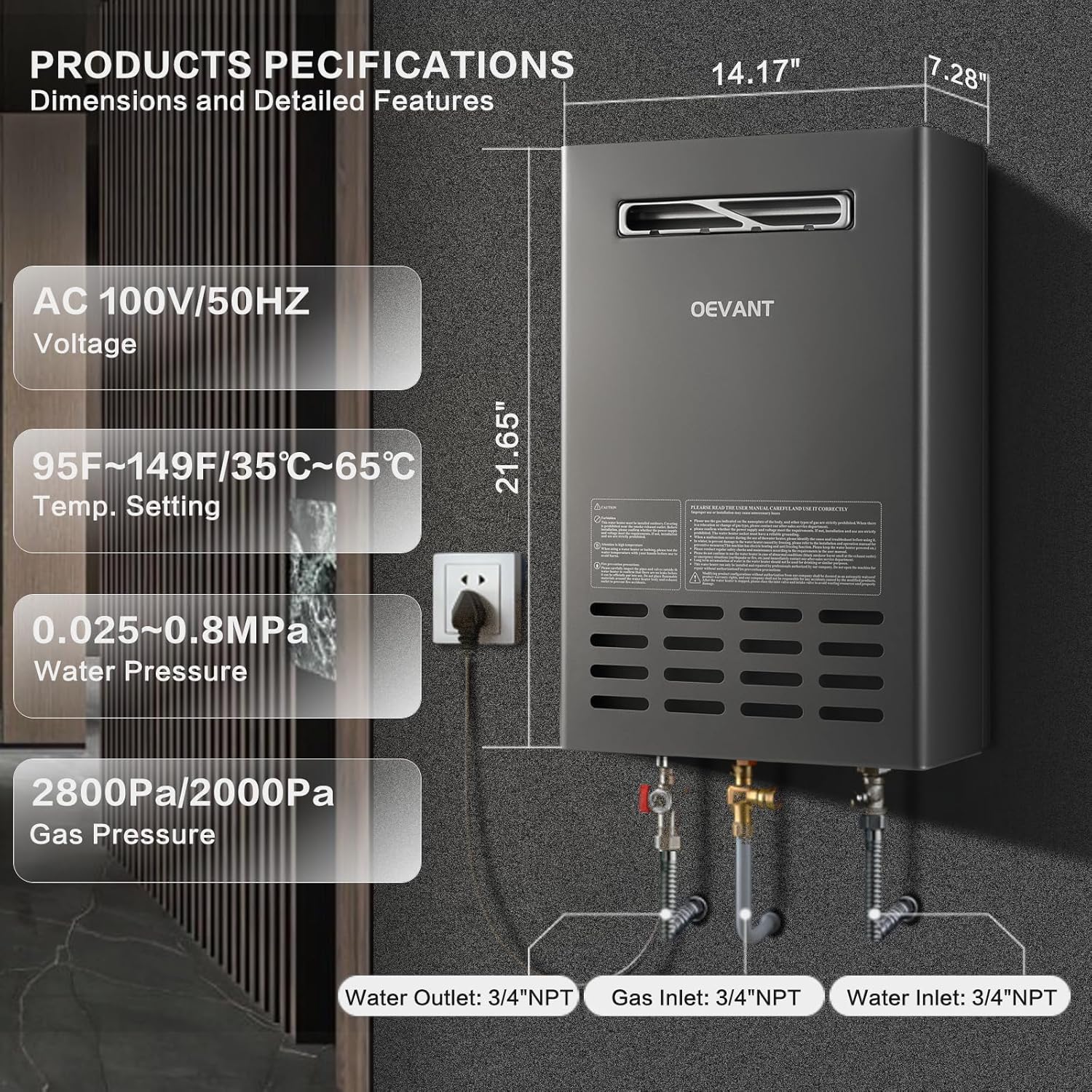 Outdoor Tankless Water Heater, 130,000 BTU/5.3 GPM Propane Instant Hot Water Heater with CSA Certified＆Smart Temperature Control, Propane Gas, Security Protections for Whole House-Silver Gray