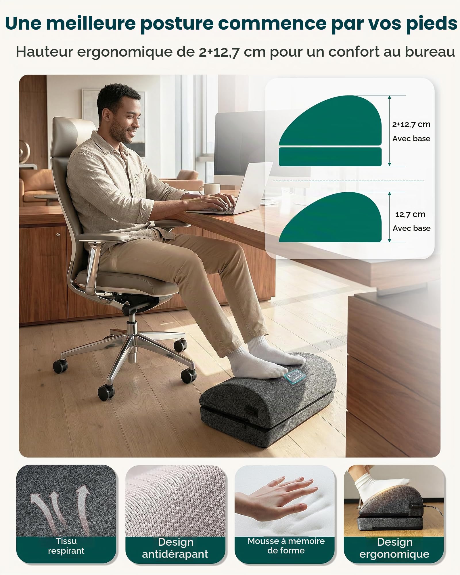 Snailax Repose-pieds ergonomique avec chauffage et vibration
