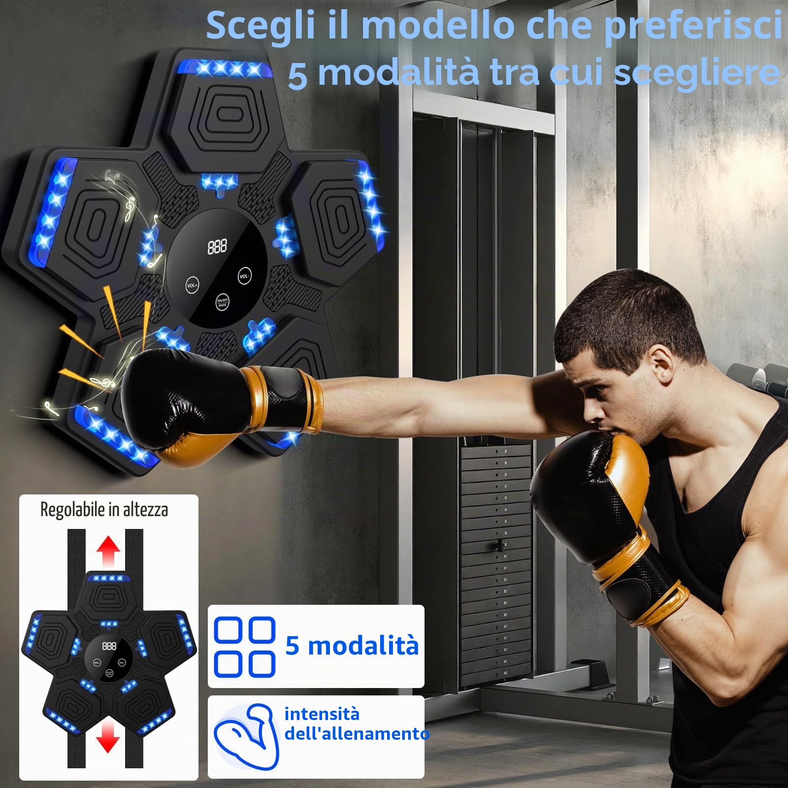 Music Boxing Machine, Intelligente Boxe Musicale da Parete con Guanti da Boxe, Macchina da Boxe Musicale, LED Box Musicale Pugile con Bluetooth, per Interno, Bambini/Adulti