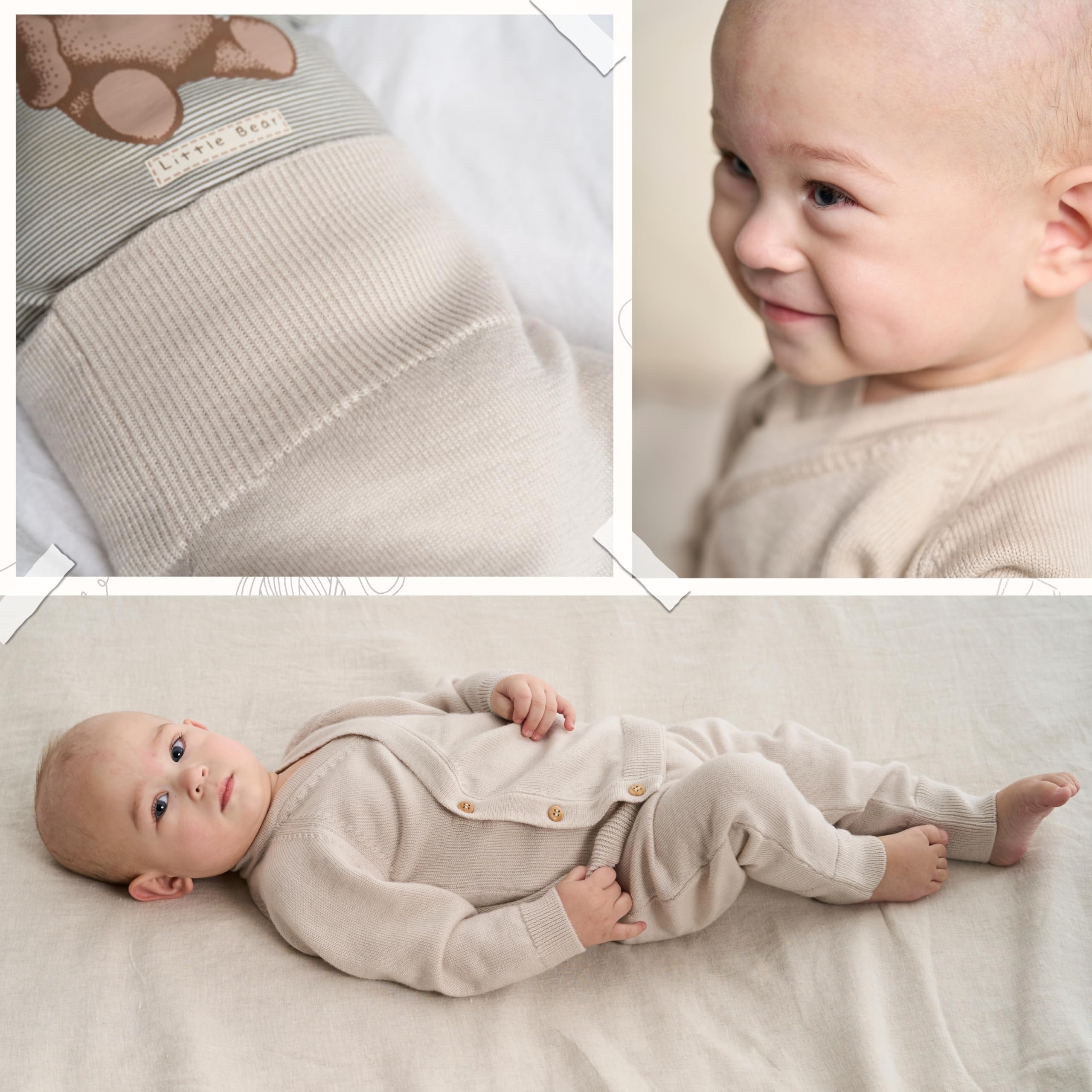 Livella Completo Neonato 100% Lana Merino - Pantaloni e Maglia a Incrocio Evolutivi - Taglie 50-74 - Rosa Antico & Crema - Lavabile in Lavatrice