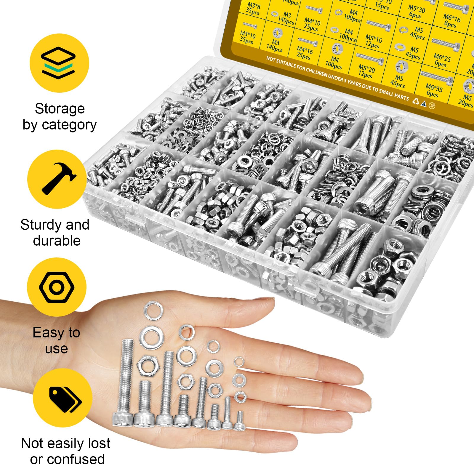 1220PCS M3 M4 M5 M6 Metric Hex Socket Head Screws Assortment Kit — Amazon image 6
