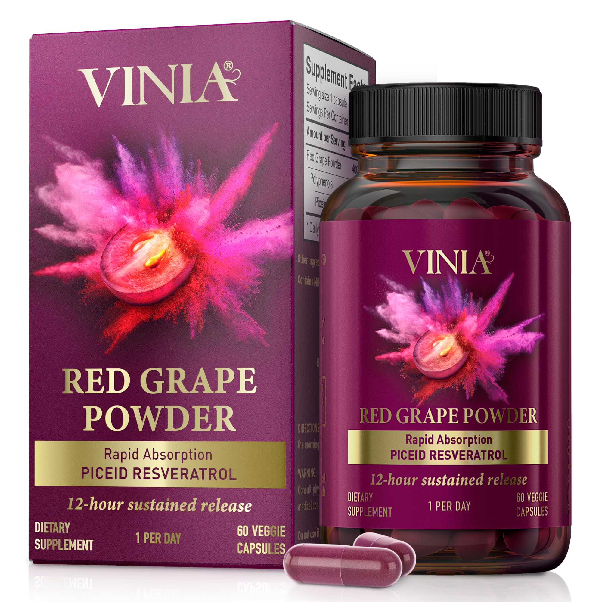 Piceid Resveratrol Supplement. Increases Blood Flow and Nitric Oxide. Blood Pressure and Heart Health Support | Antioxidant from Red Grapes | Non-GMO, 60 Count