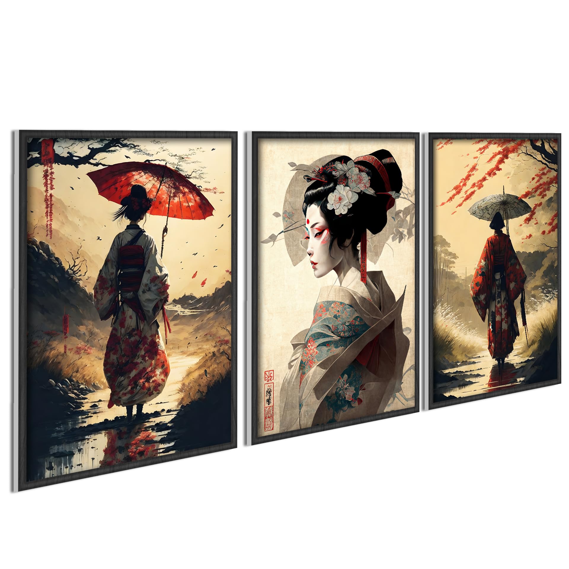 Japanese Decor Geisha Posters Illusion Framed Japanese