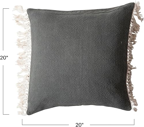 Miniatura 2 de Creative Co-Op, Almohada de algodón suave verde azulado con flecos, blanco, cuadrado, natural