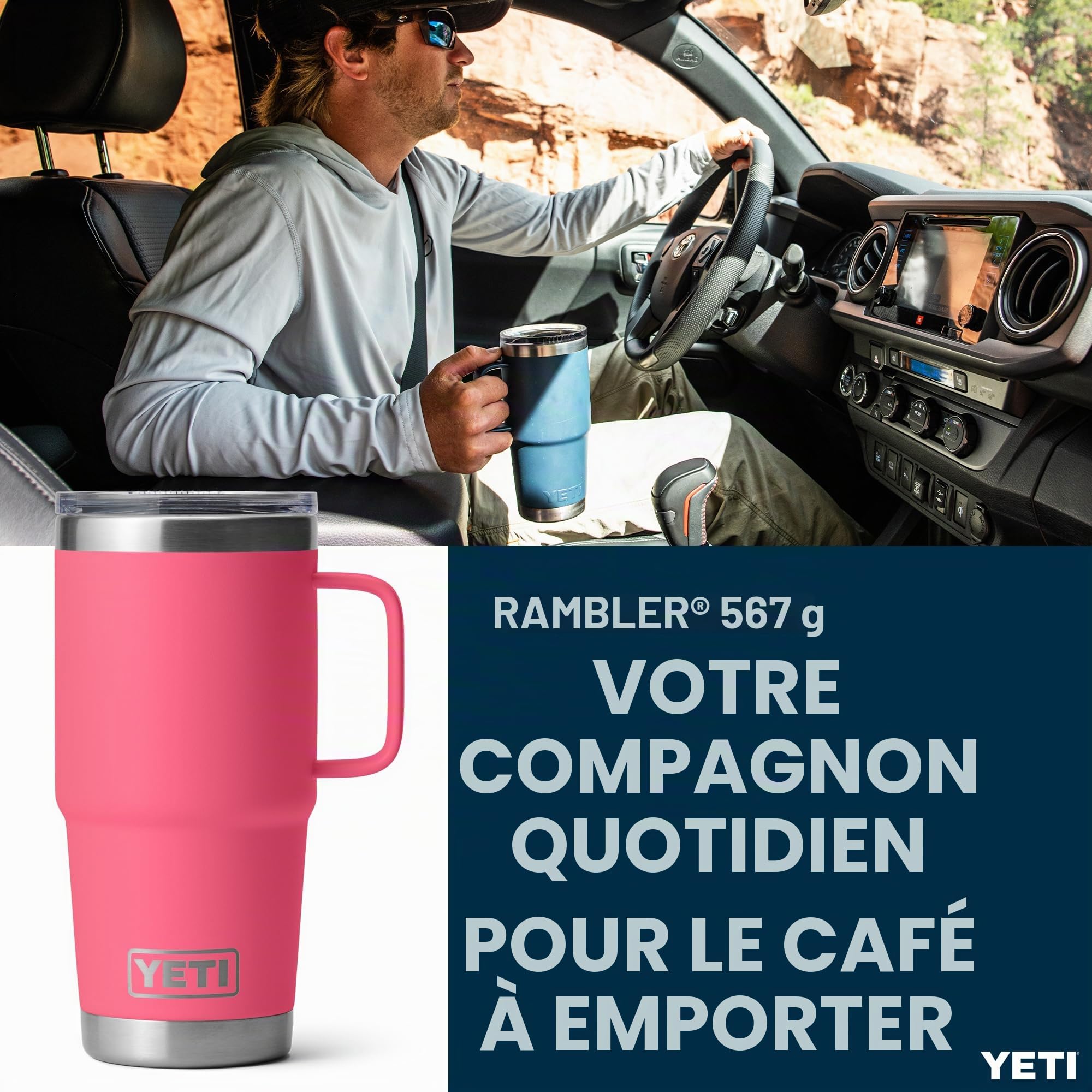 YETI Rambler Travel Mug, Stainless Steel Vacuum Insulated Mug with Stronghold Lid, Tropical Pink, 20 oz (591 ml)