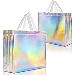 Nush Nush Iridescent Gift Bags Large Size - Set of 12 Reusable Holographic Large Gift Bags With Handles - Ideal Goodie Bag for Bridesmaids, Birthday Party Favors, Christmas Gifts - 13x5x11