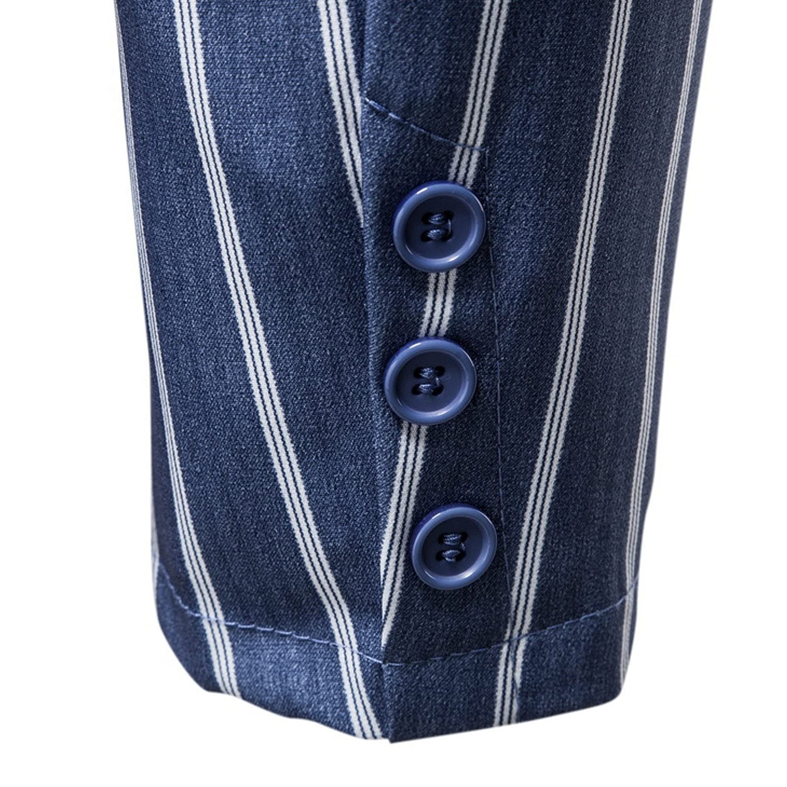 pvucpot Giacca Da Uomo Blu Righe Bianche Due Bottoni Casual Slim Fit Sposo Cantante Costume Formale Business Cappotto Autunno Blazer