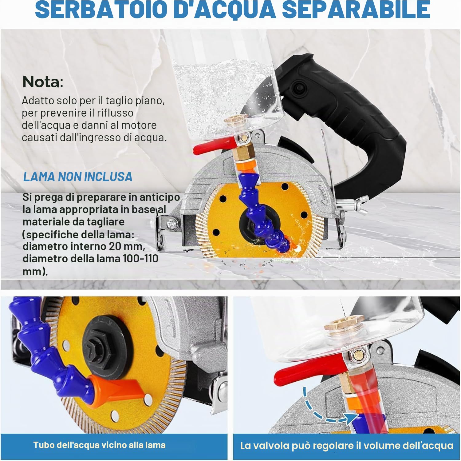 MXBAOHENG Tagliatrice di piastrelle elettrica senza lamelle 45 gradi tagliapiastrelle elettrico ad acqua con serbatoio d'acqua rimovibile, adatta per piastrelle in ceramica (adatta 100-110mm lamella)
