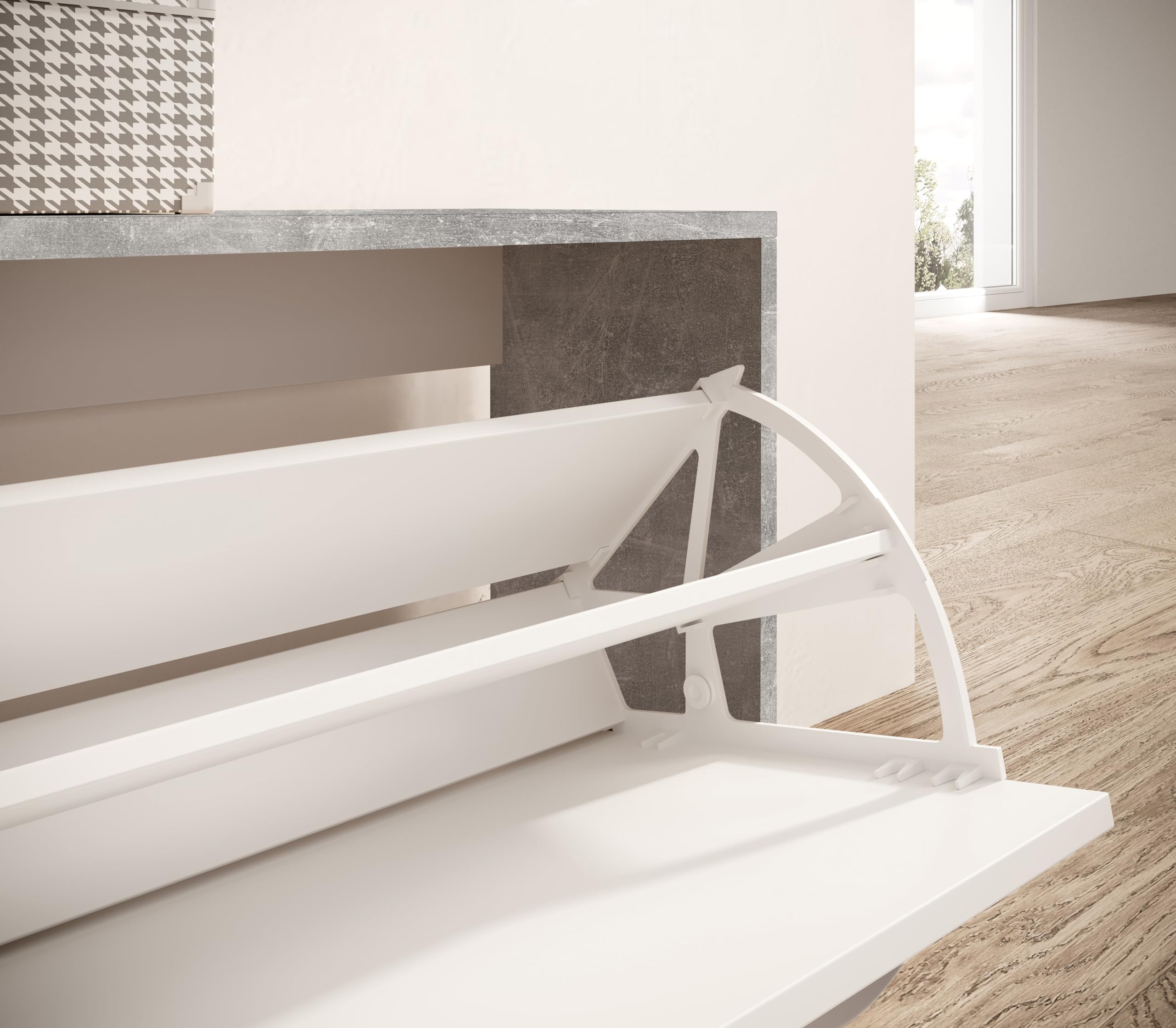 Vera Garderobe mit Spiegel weiß matt - Kompaktgarderobe Korpus Beton Optik - 100 x 190 x 26 cm (B/H/T)