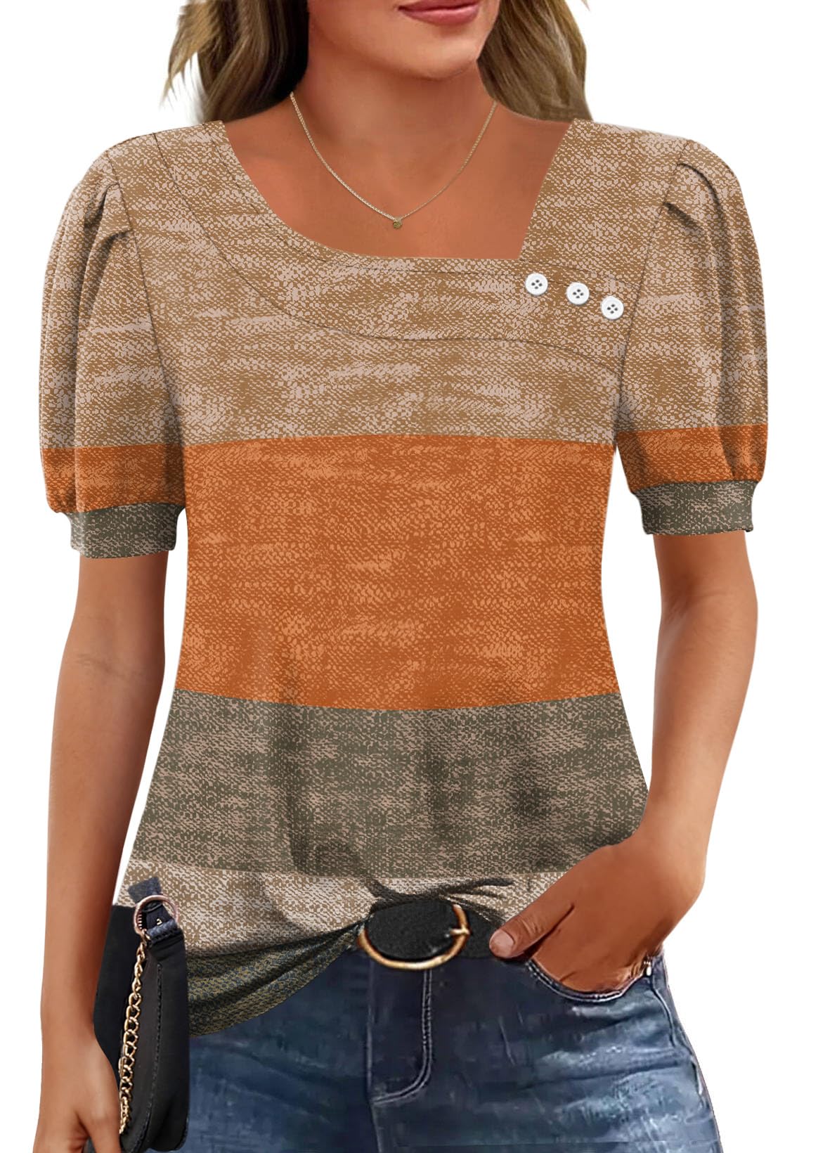 Rapbin Bluse Damen Kurzarm Oberteile Elegant Asymmetrischem Ausschnitt T-Shirt Sommer Button Blusenshirt Casual Top from S to XXL