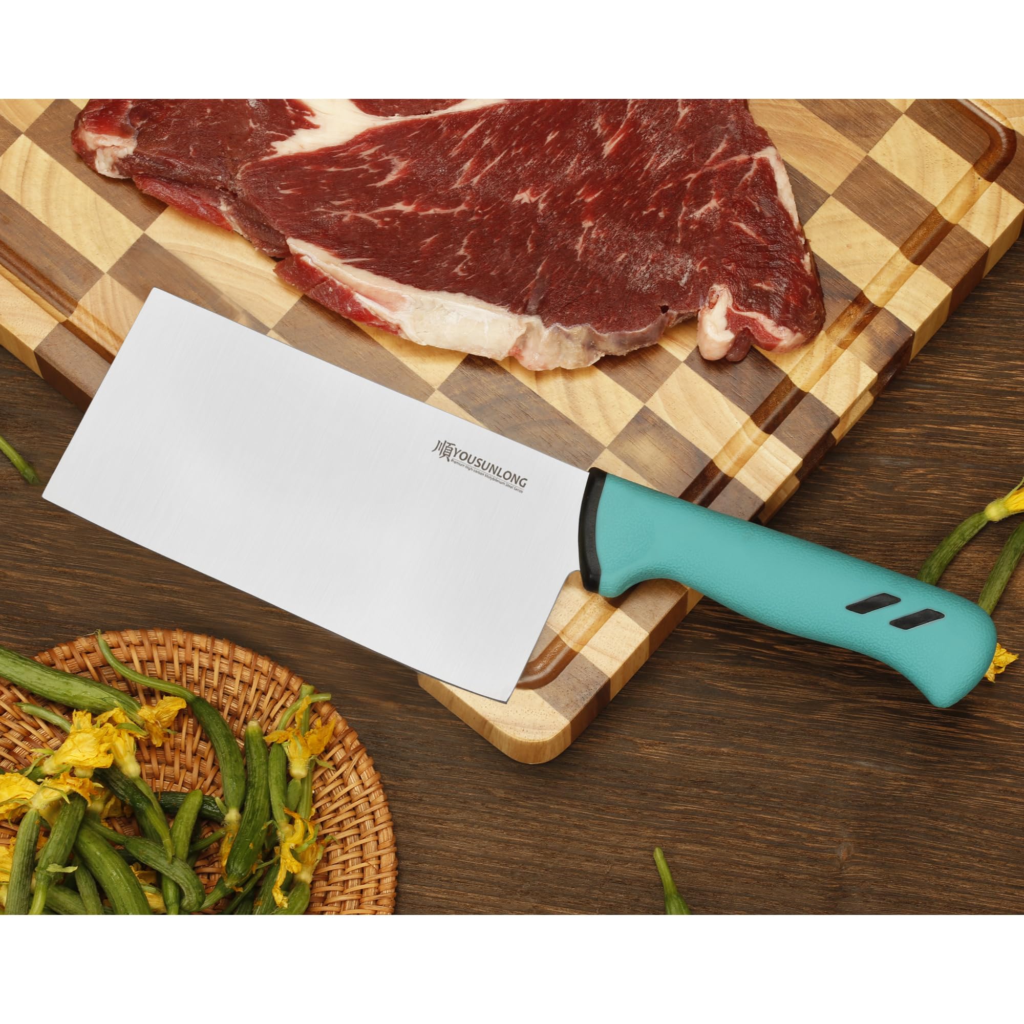 YOUSUNLONG Mannaia - Coltello per affettare carne e verdure da 180 mm - Lama in acciaio al molibdeno di alta qualità ad alto tenore di carbonio - Affilata come un rasoio - Impugnatura ergonomica e ant