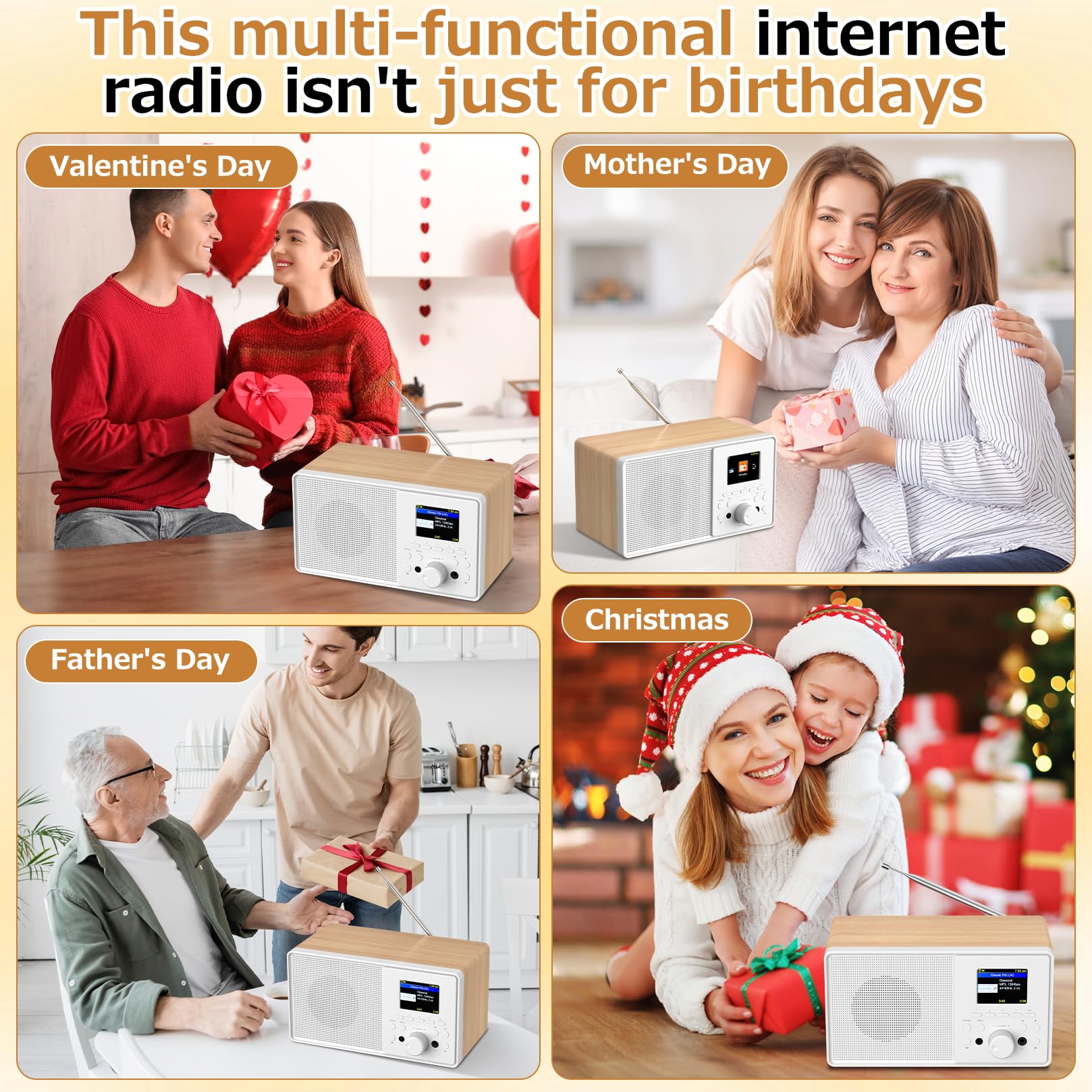 Radio Internet WLAN con DAB+ & FM, radio Bluetooth 5.3, lettore podcast, USB e AUX, oltre 30.000 stazioni radio, EQ e display a colori, telecomando - Smart Radio per soggiorno e giardino (Oak Wood