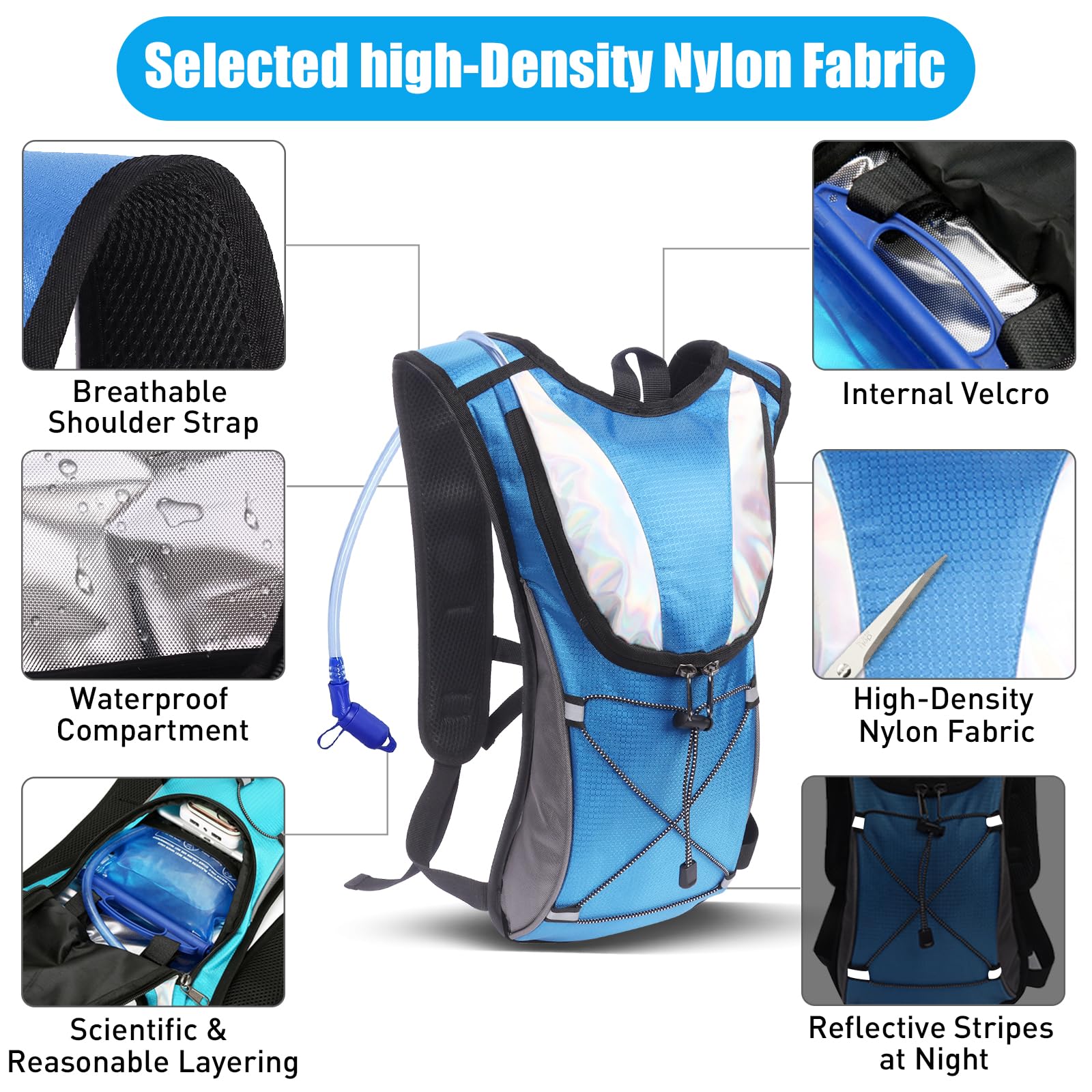 Hydration Backpack Adjustable Vest,Splashproof Shoulder Bag Cycling Backpack for Men & Women,Running Backpack Outdoor Bicycle Riding Hiking Mountaineering Touring (Blue) - Image 4