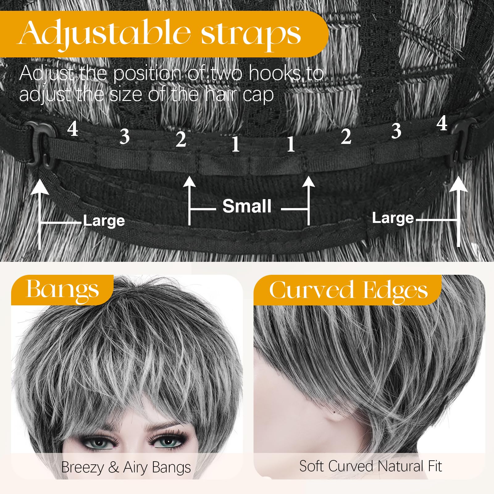 Sofeiyan Kurze Pixie-Cut-Perücke,Hitzebeständige und Natürlich Damen Perücken mit Pony,23 cm Grau Mehrschichtige Kunsthaarperücke,Geeignet für den Alltag und Partys