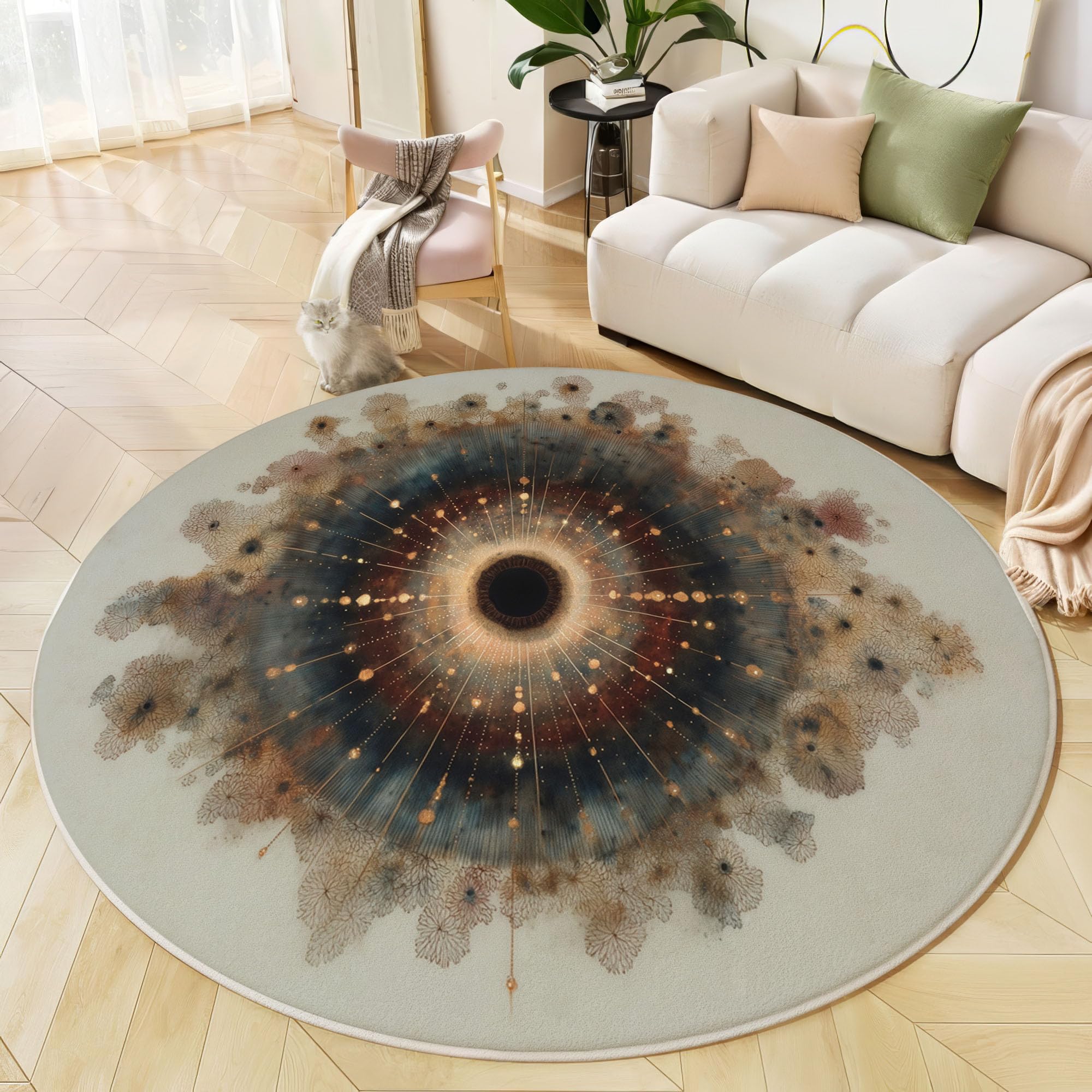Tapis pour salon chambre cuisine rond gris foncé effet vieilli