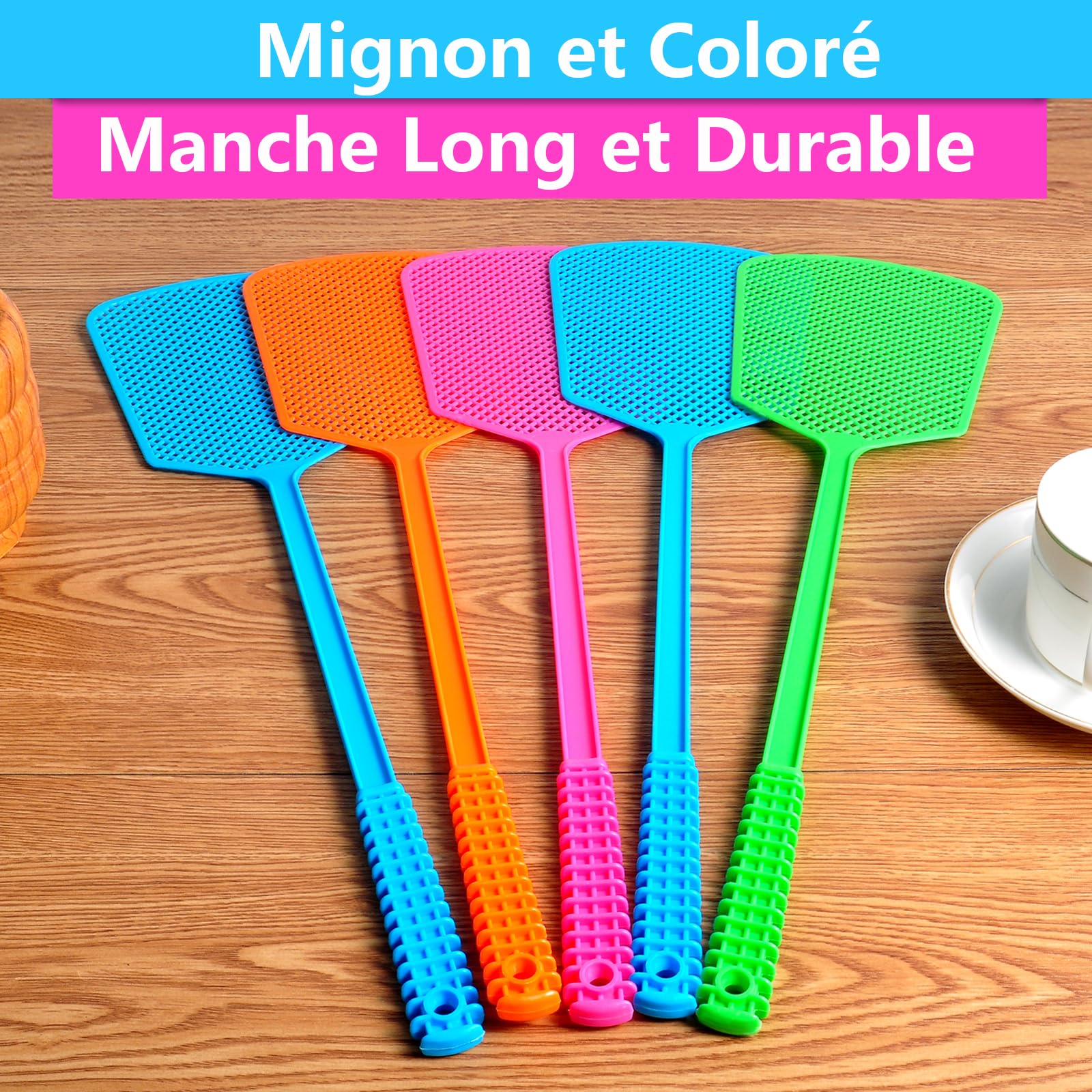 Tapette à Mouches Plastique Long Manche 5 Pièces Antiparasitaire Robuste