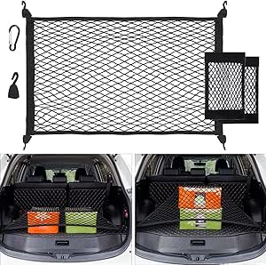 APKOL Zeer elastisch bagagenet, vrachtwagenbed-organizer, 1,2 x 1,2 m, rekbaar tot 2,1 m x 2,1 m, geschikt voor dagelijkse lichte lasten van vrachtwagens, met 6 metalen haken voor vrachtwagen, auto