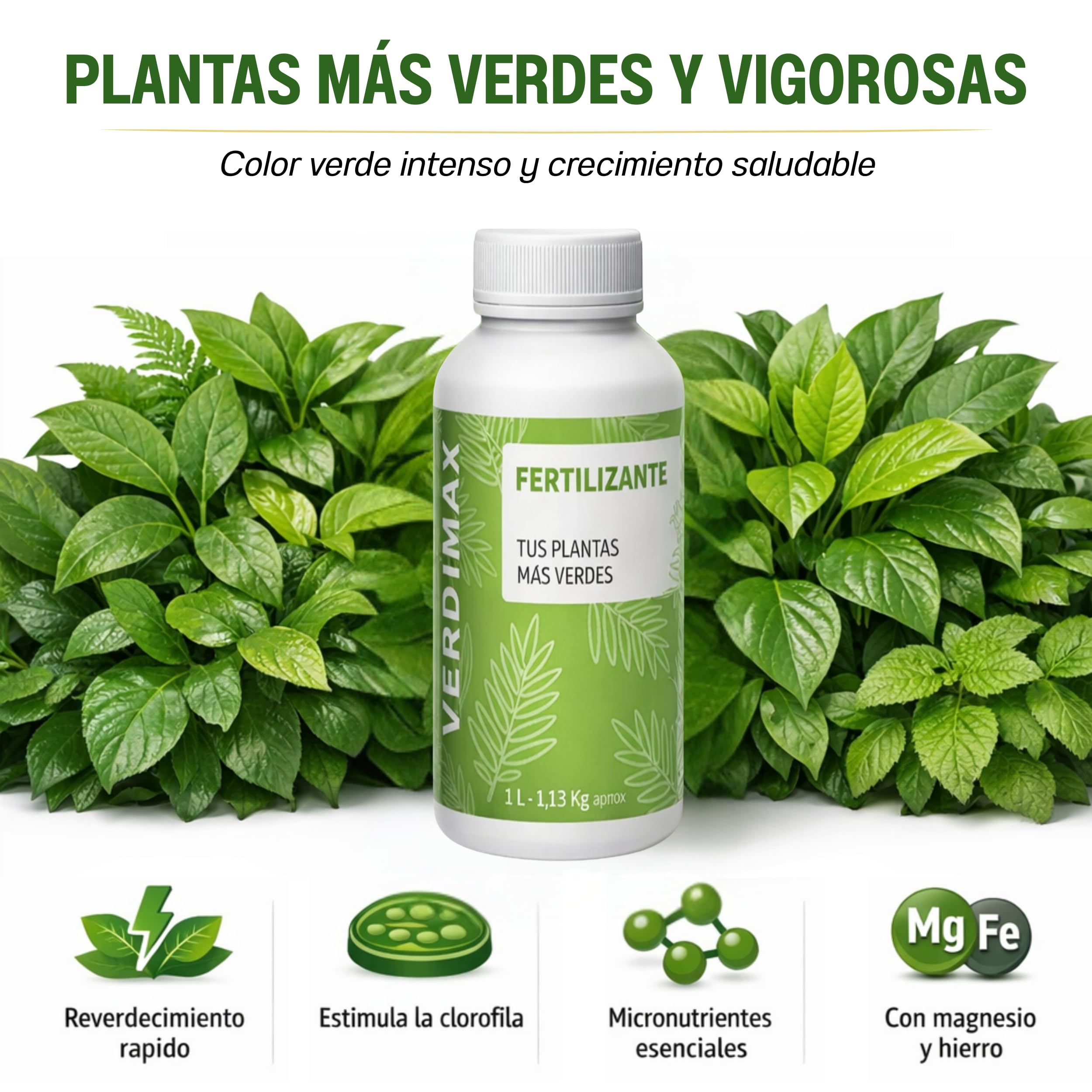 Fertilizante Verdimax Reverdecedor con Magnesio y Hierro Quelatado Fortificante Plantas Verdes Elimina Hojas Amarillas y Mejora el Crecimiento Apto para Macetas Jardines Césped de 1L | FERTILIS