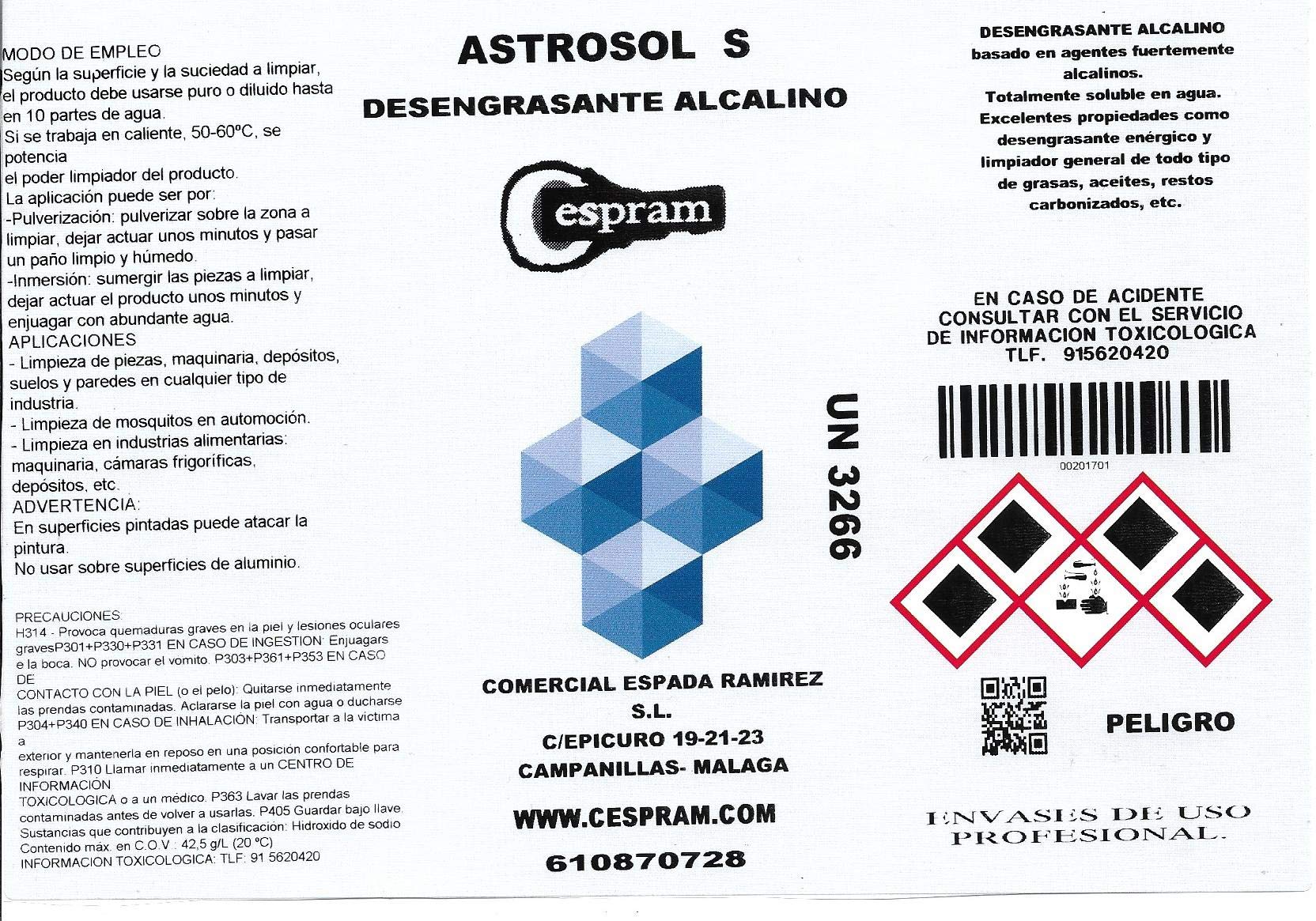 Desengrasante industrial concentrado enérgico.Formulado para cocinas,rejillas,campanas,estractores,suelos y superficies muy sucias. Envase de 1 litro (6)