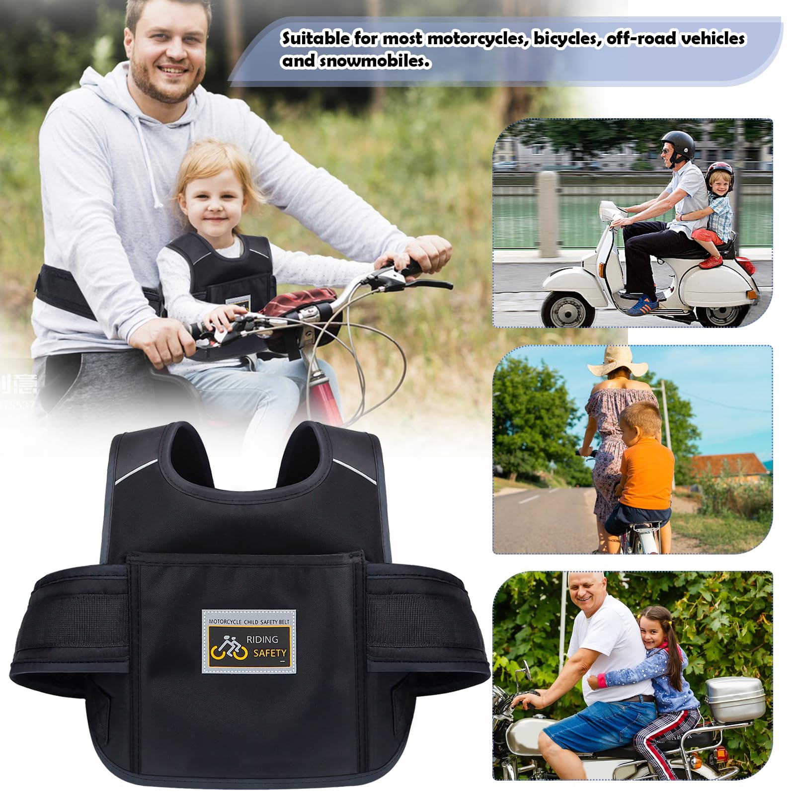 Ceinture de Sécurité Moto pour Enfants Harnais Moto Enfant Harnais de Moto pour Enfant Harnais Securite Enfant Moto Harnais de Sécurité Moto Enfants Réglable Matériau Respirant Réfléchissant