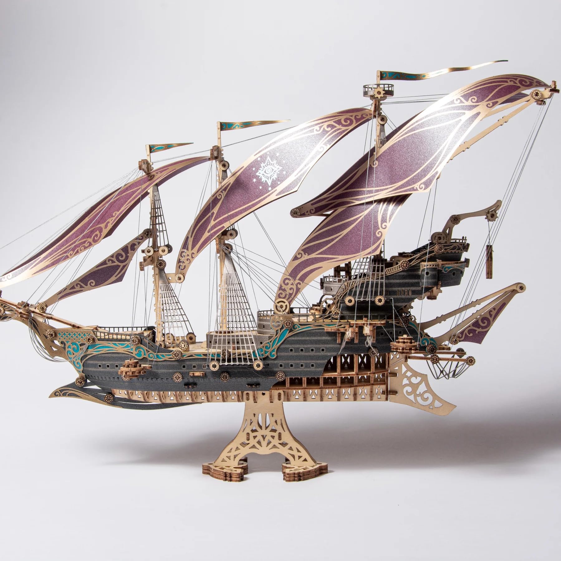 The Marítima Aventuras del Barco Pirata Sparrow Puzles 3D para Adultos y Niños para Construir Morado Howcat Madera 518 Piezas