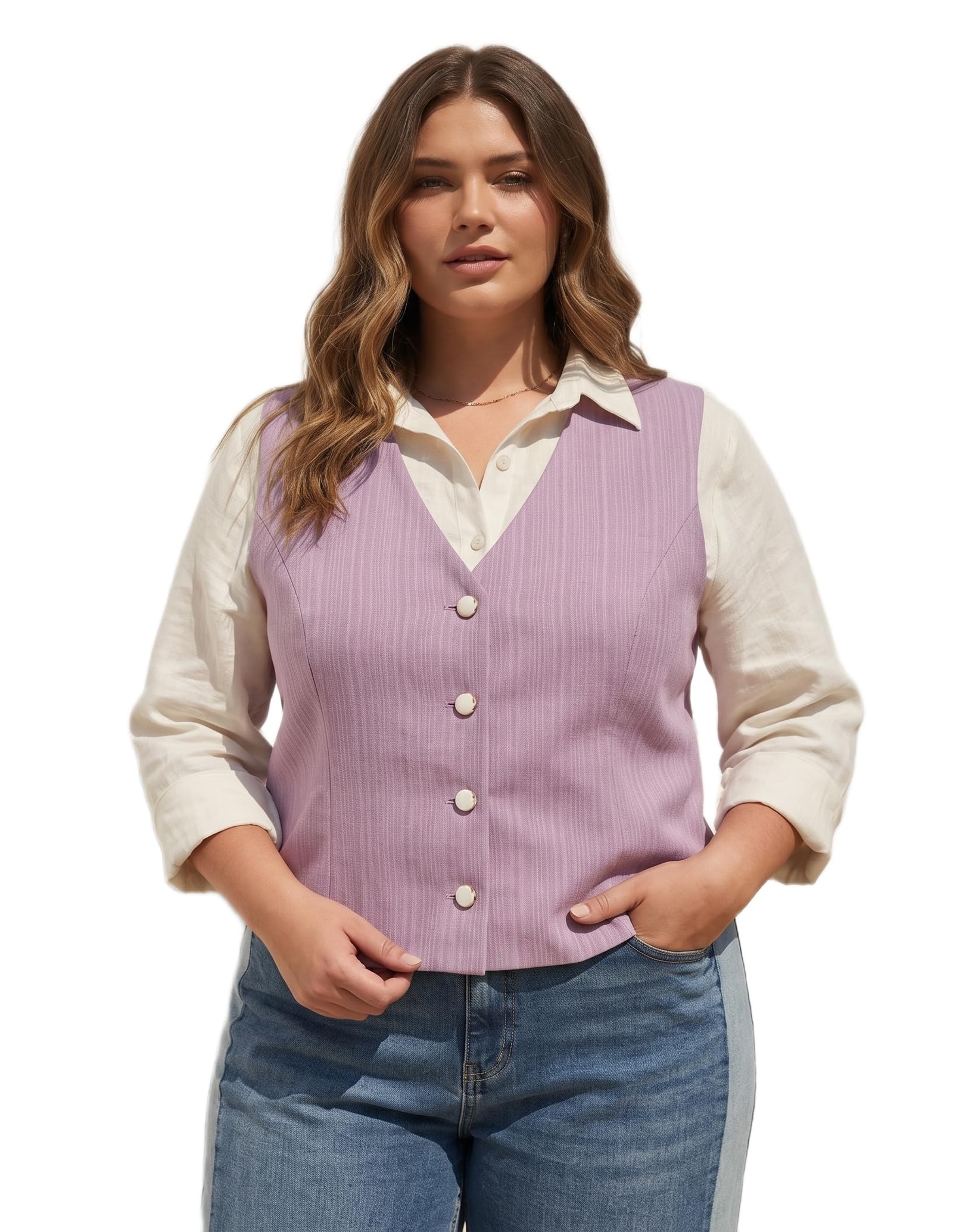 perfect productions Women's Lavender Tailored Waistcoat Smart Casual Office Wear Vest-picture-6