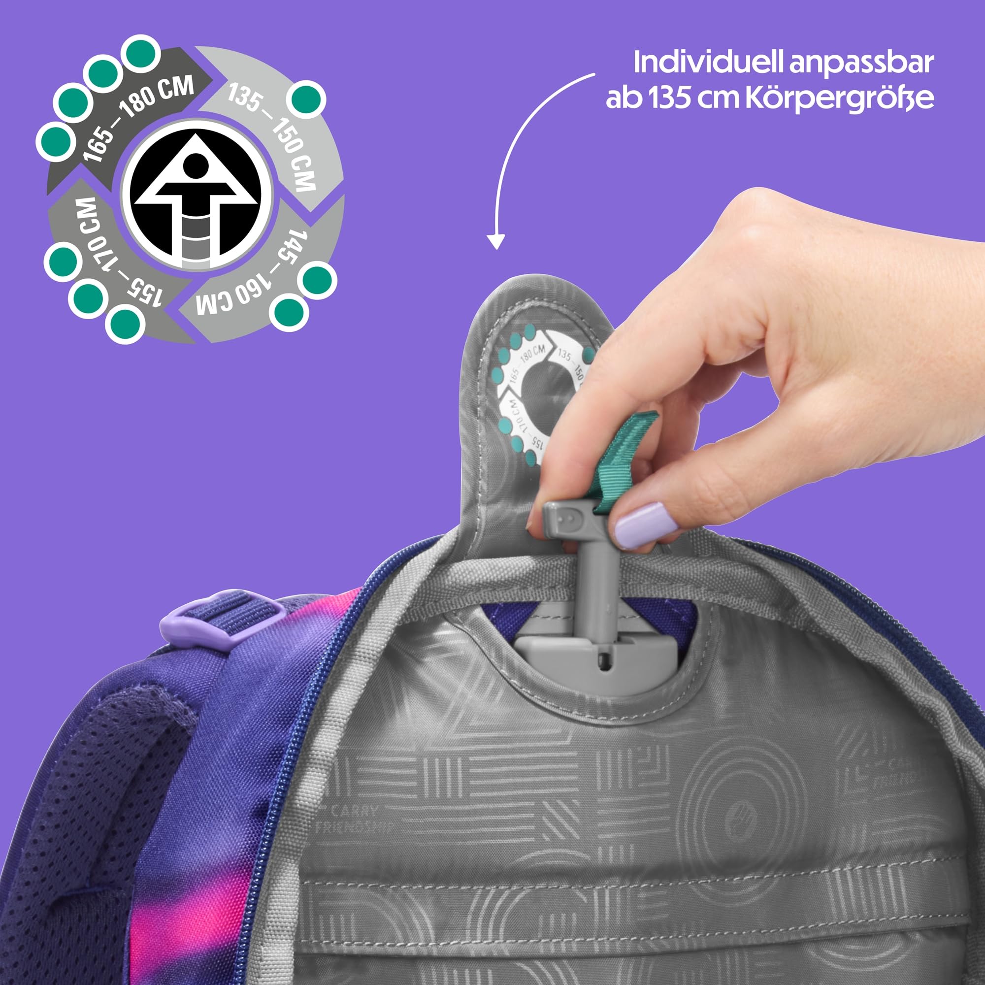 Coocazoo Mate - Zaino per la scuola, ergonomico, regolabile in altezza e dimensione, con cintura toracica e cintura in vita, Aurora Glow - Viola, Aurora Glow
