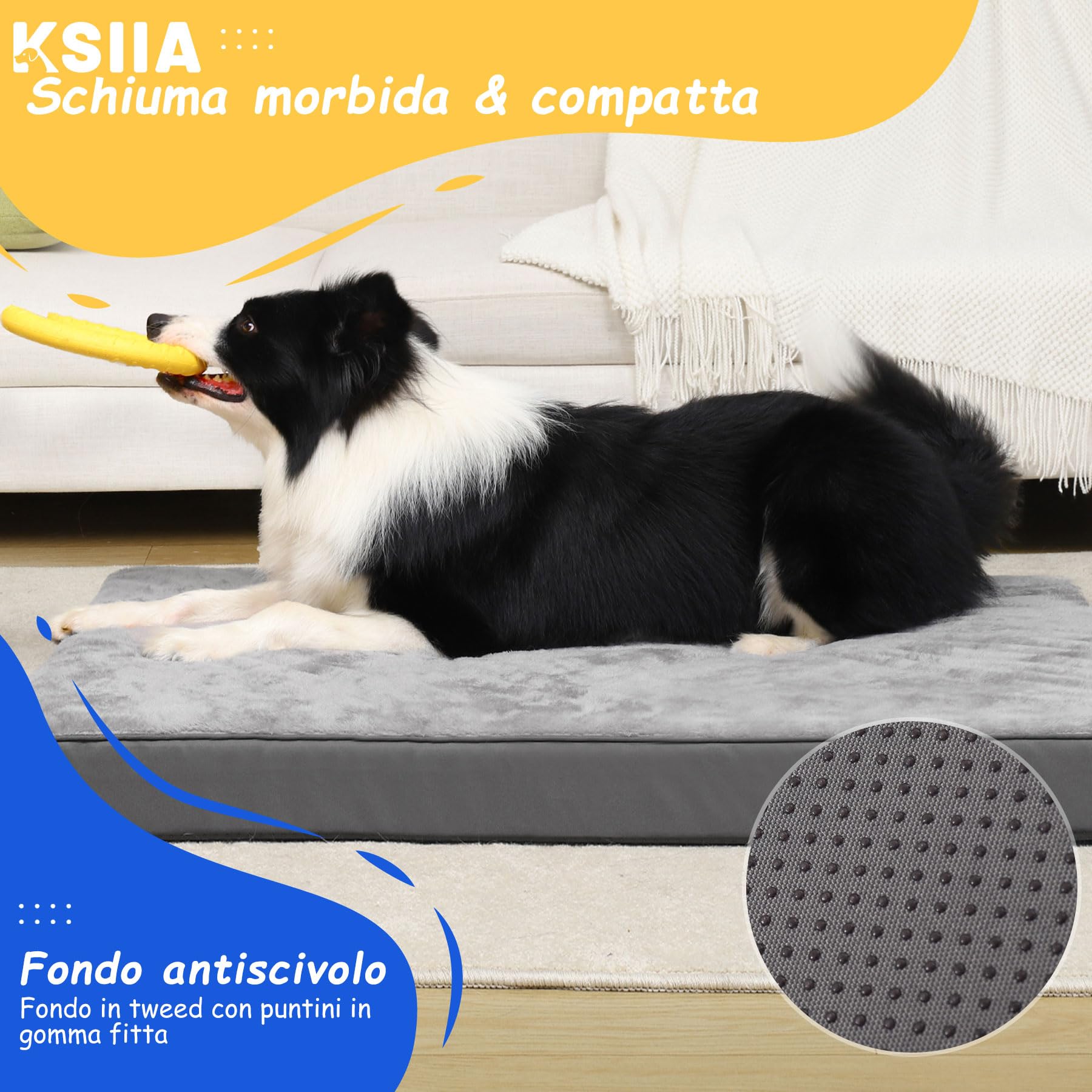 KSIIA Cuscino per Cani Taglia Grande e Media, Sfoderabile e Lavabile, Ortopedico Foam Lettino per Cani, Base Antiscivolo, Lavabile in Lavatrice, Materassino Cane, Grigio, 90x55x7cm