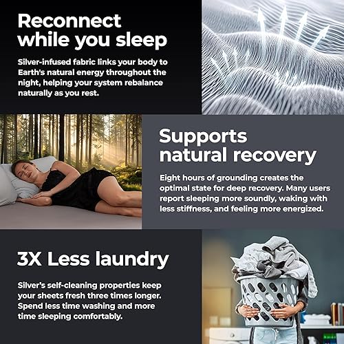 Miniatura 4 de Silvery Sábanas de cama con infusión de plata  Sábana bajera ajustable de tierra suave y sedosa con cable de conexión a tierra y guía  90% lyocell