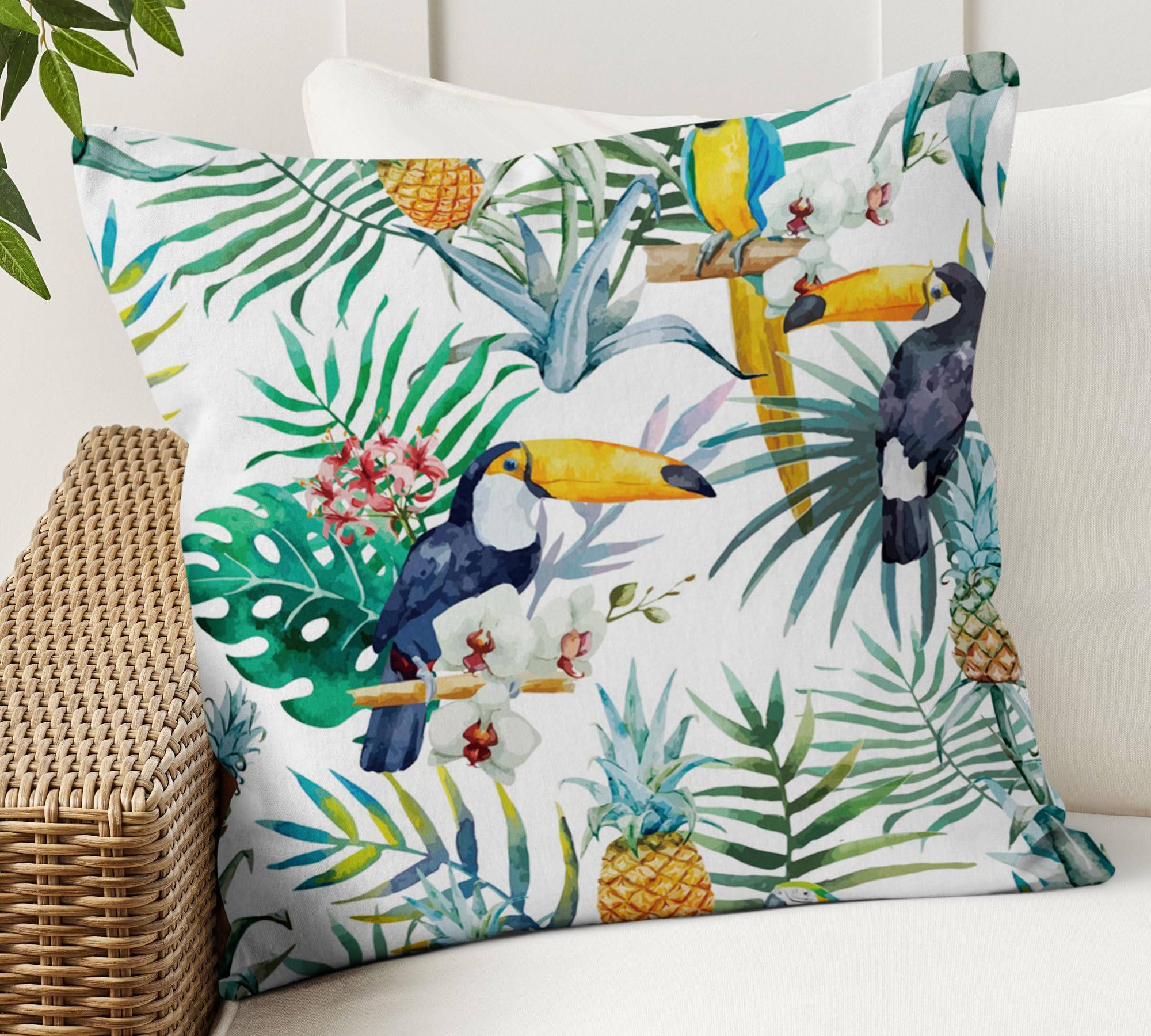 Aoihrraan Fodere per Cuscini Set di 4, Estate Tropicale Motivo Floreale A Foglia Di Fenicottero Morbido Peluche Corto Quadrato Federa per Divano Camera da Letto Auto Sedia Casa Decoro 40x40cm