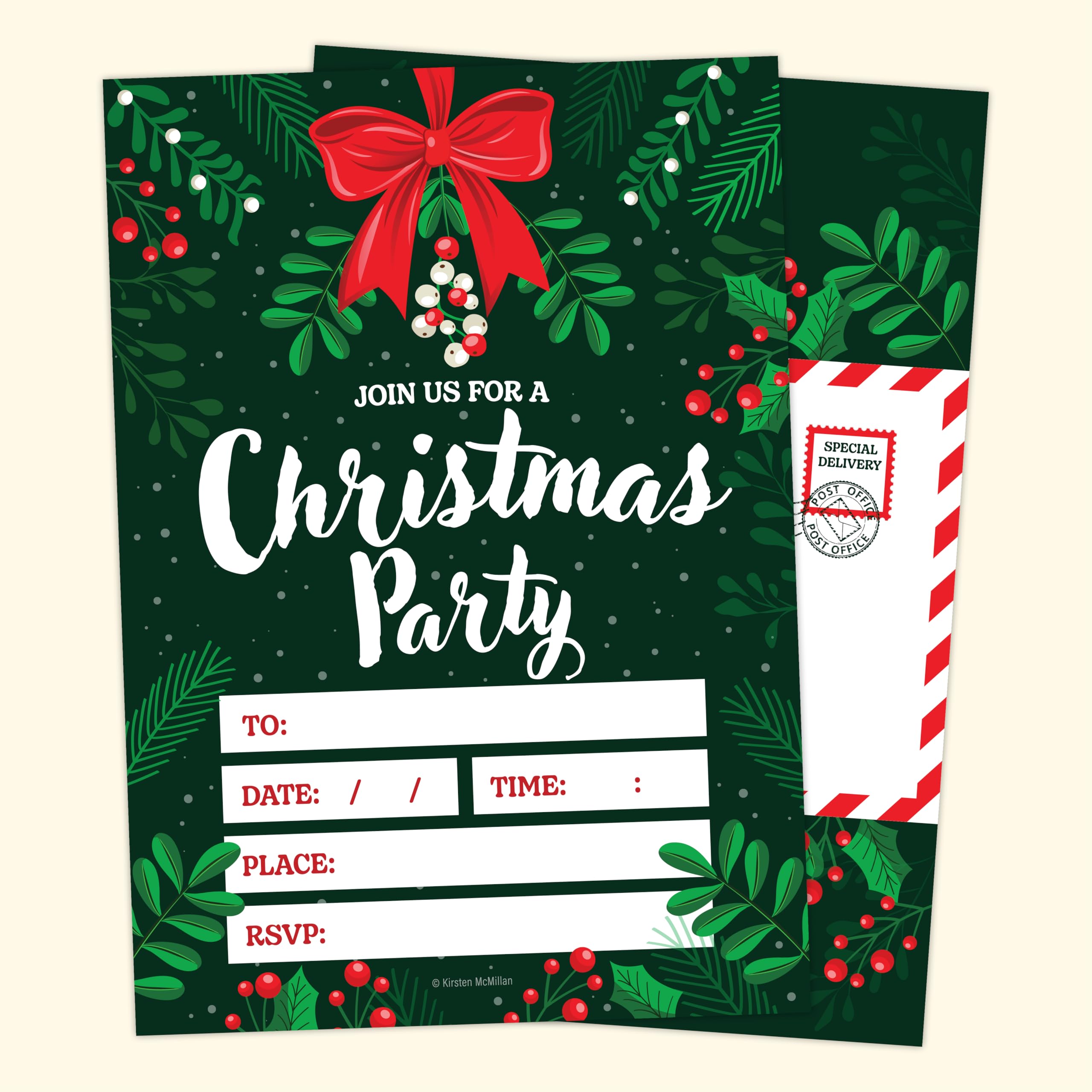 Kirsten McMillan 36 Christmas Party Invitations Pack of 36 Xmas Party Invites for Children & Adults - Designed and Printed in the UK - Image 4