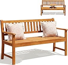 Devoko Outdoor Bench, 2-Person Garden Bench, Patio Wood Bench Outdoor Loveseat with Pull-Out Center Table for Backyard, Balcony and Patio and Garden (Log Color)