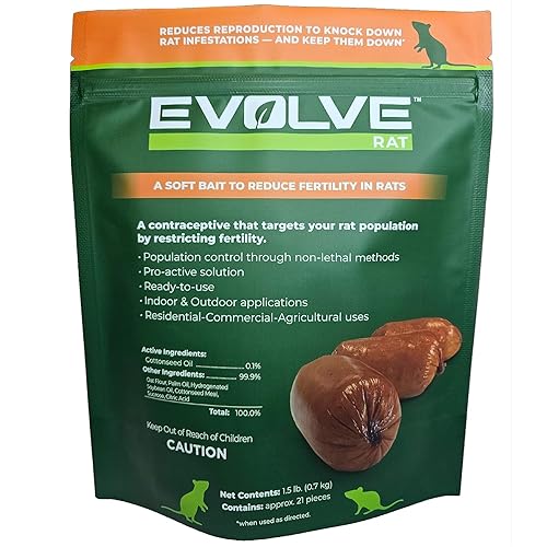 Evolve Rat Anticonceptivo Salchichas de cebo suave  1.5 libras  Control de población de ratas científicamente probado  No es un veneno, respetuoso