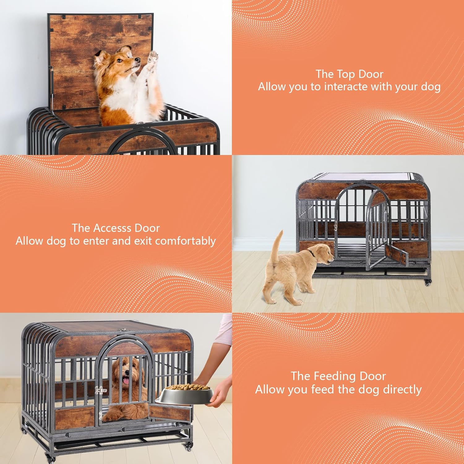 46 in Dog Crates for Large Dogs, Heavy Duty Large Indoor Dog Kennel with Removable Trays Wheels
