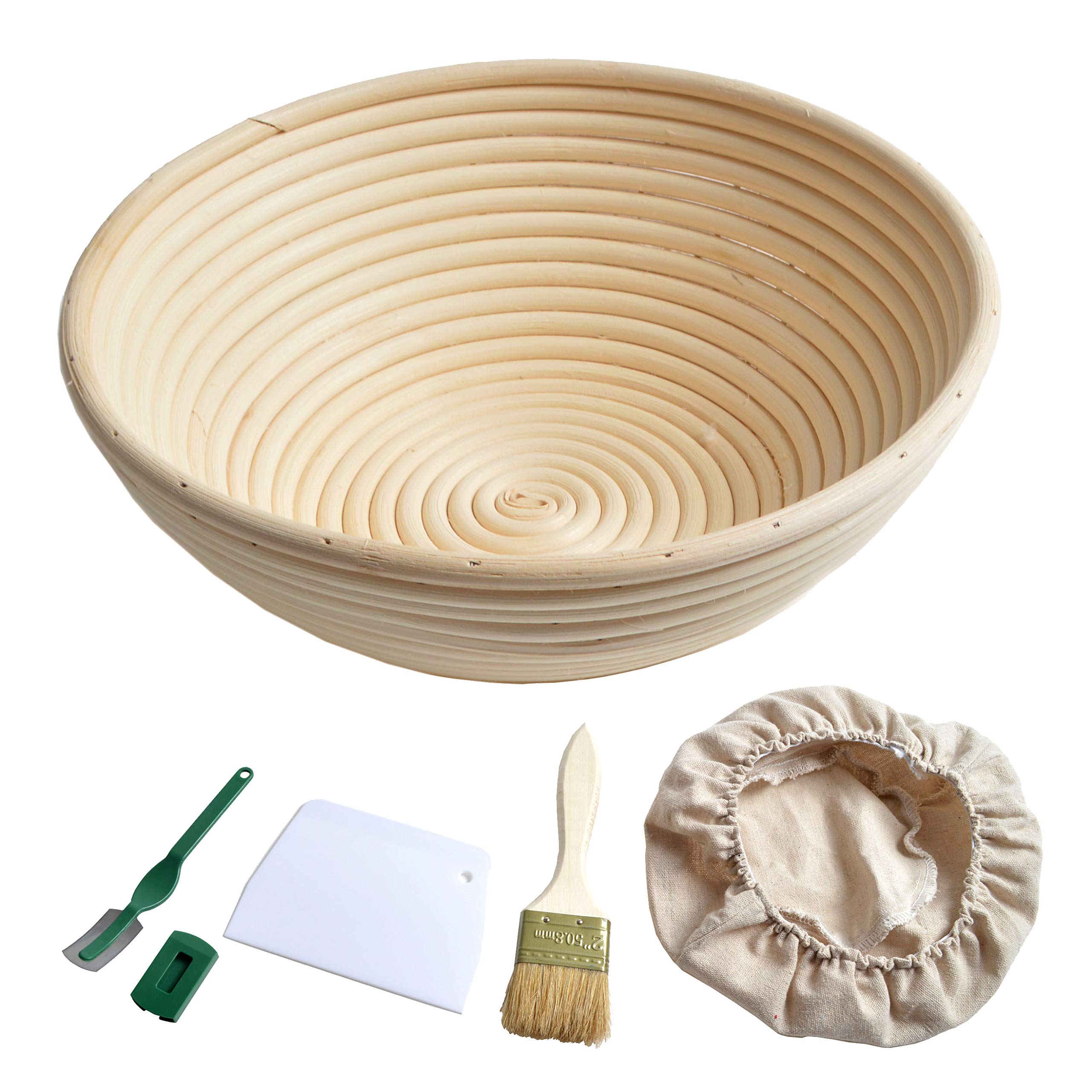 Natürliches Rattan Banneton Brotgärkorb Stoffeinsatz Abdeckung Gärkorb Brot Backform Teigschaber Brot (Farbe: 30 x 9 cm rund)