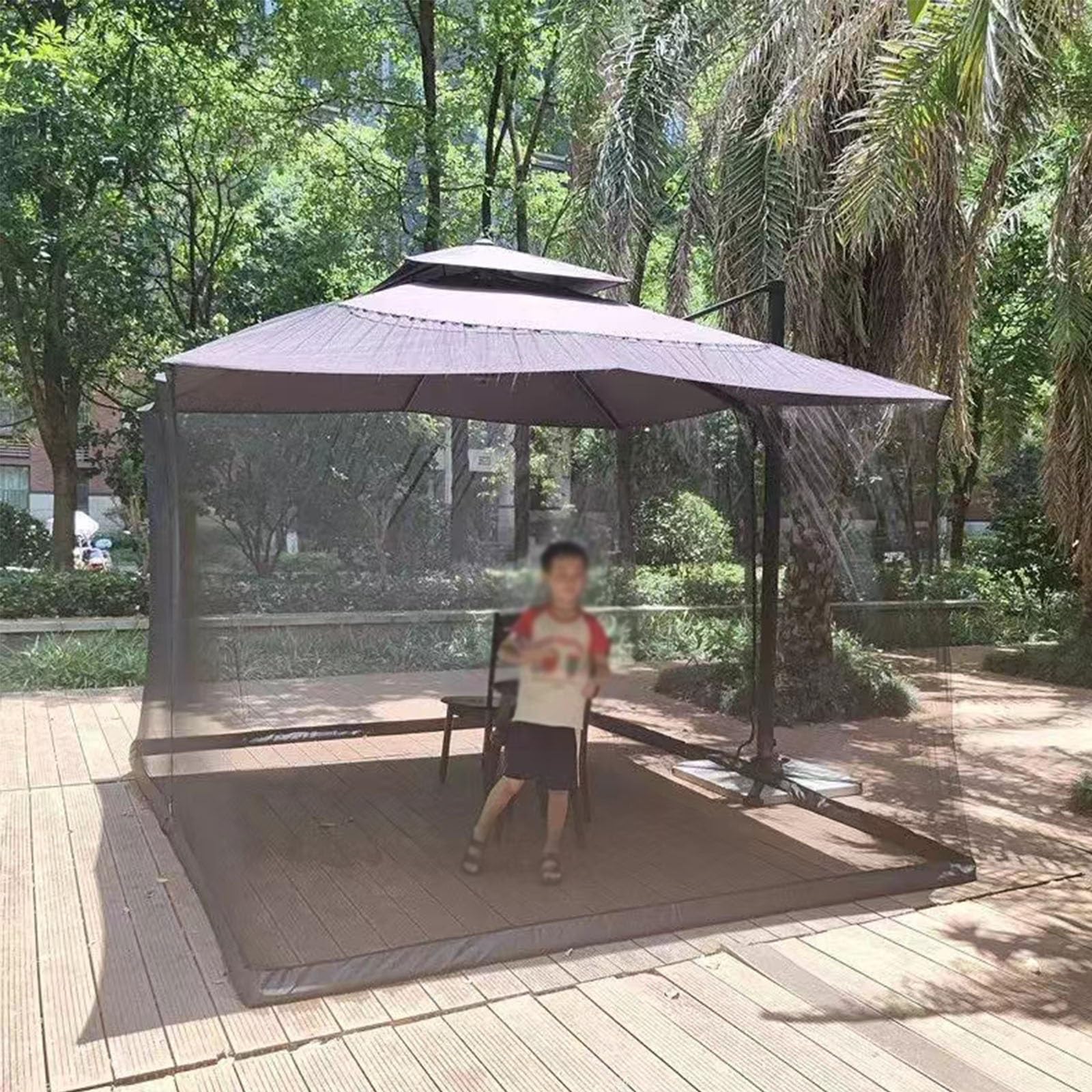 Poliestrowa moskitiera na balkon, czarna siatka na parasol z dwoma zamkami błyskawicznymi na letnie imprezy przy grillu, patio do jadalni