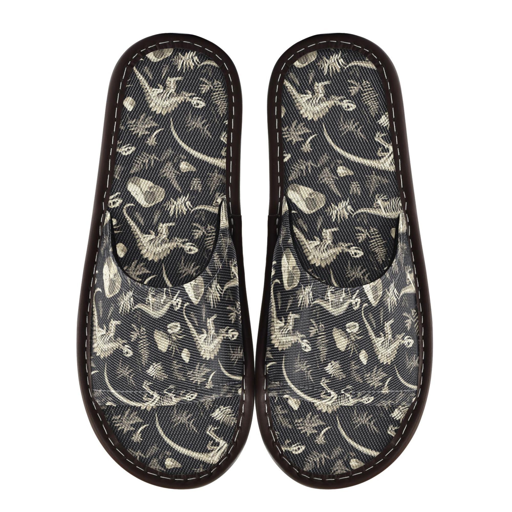 KLL Spa Sandal Indoor Portable Cozy Slides Sandals for Airplane Guests Party 8-8.5 Dinosaurs Skeleton